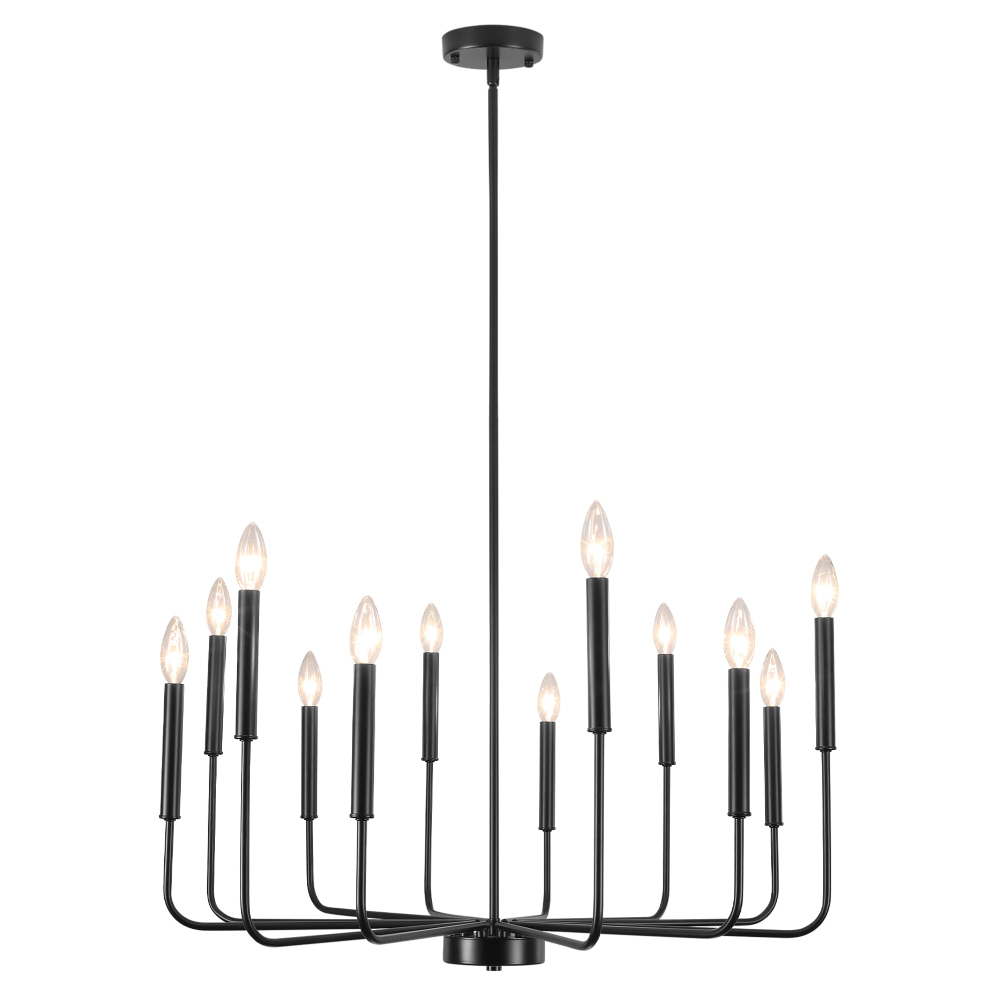 Zjvaive - 31.49-Inch 12-Light Matte Black Modern Candle Style Chandelier