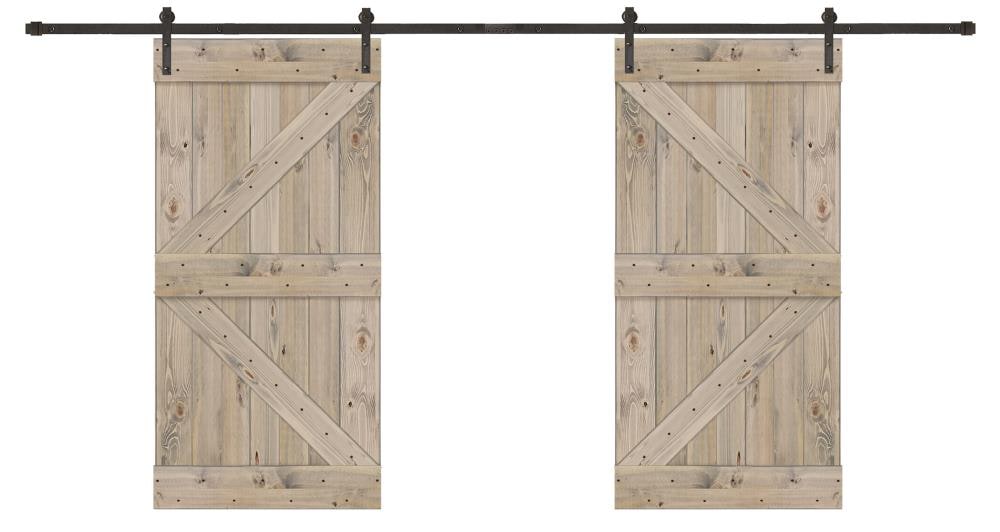 Creative Entryways BPWP2100-7284-10B 72-in x 84-in Weathered Gray K-frame Pine Wood Solid core Double Barn Door (Hardware Included)
