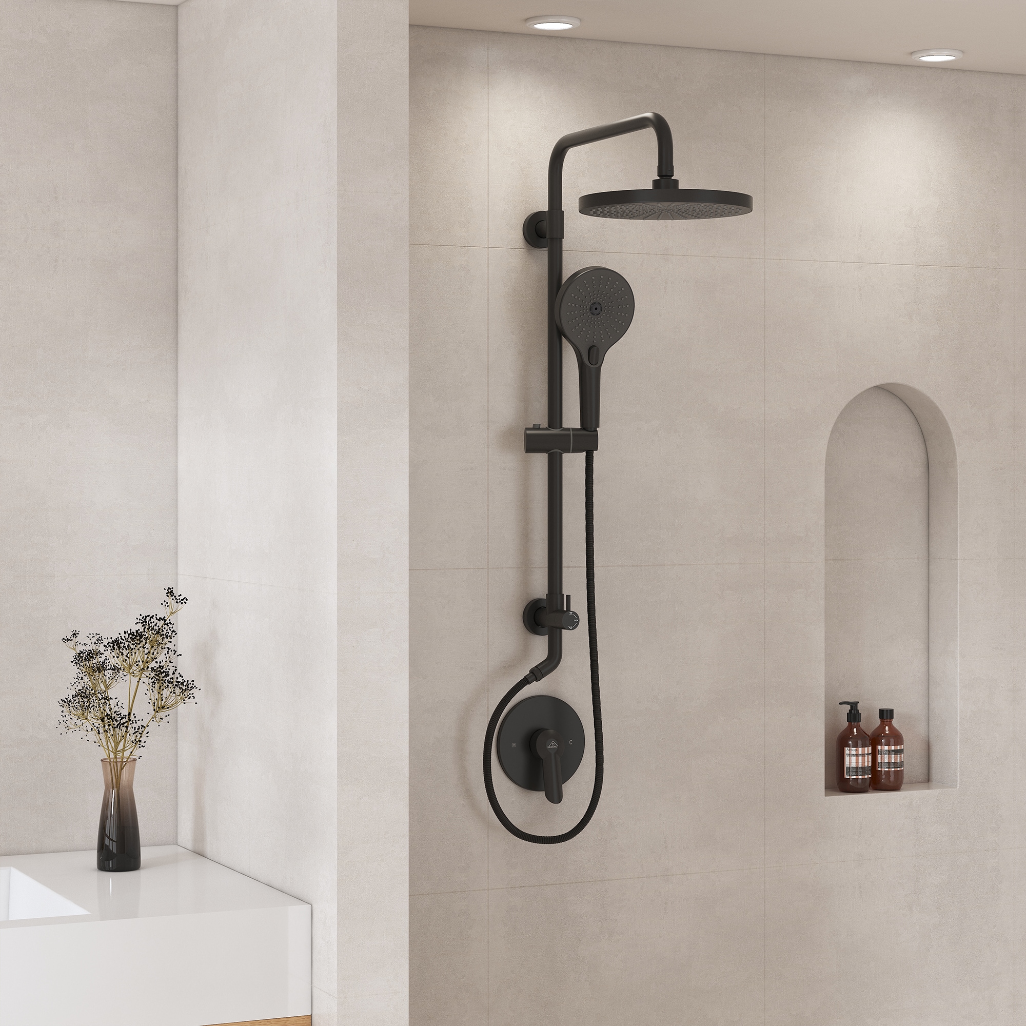 CASAINC CS3623-10BG Matte Black 10-in Built-In Shower Faucet System with 3-way Diverter ( Pressure-balanced Valve Included )