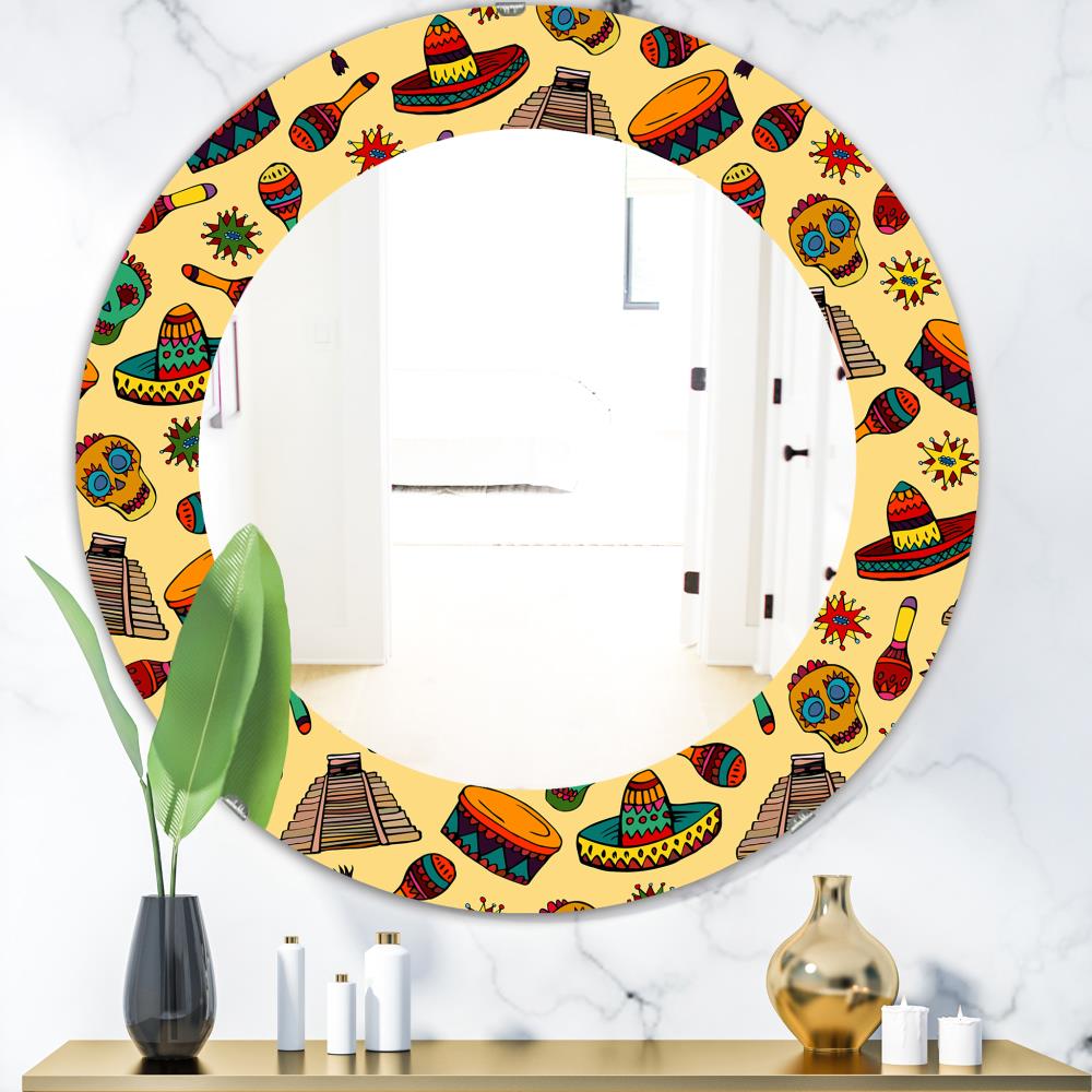 Designart MIR18591-FC24  Mirrors 24-in W x 24-in H Round Yellow and Gold Polished Wall Mirror