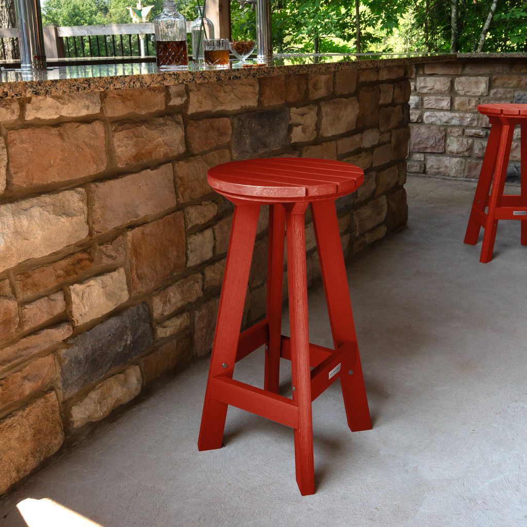 highwood AD-STBF01-RED The Birch Rustic Red Poly-lumber Frame Stationary Bar Stool Chair with Slat Seat