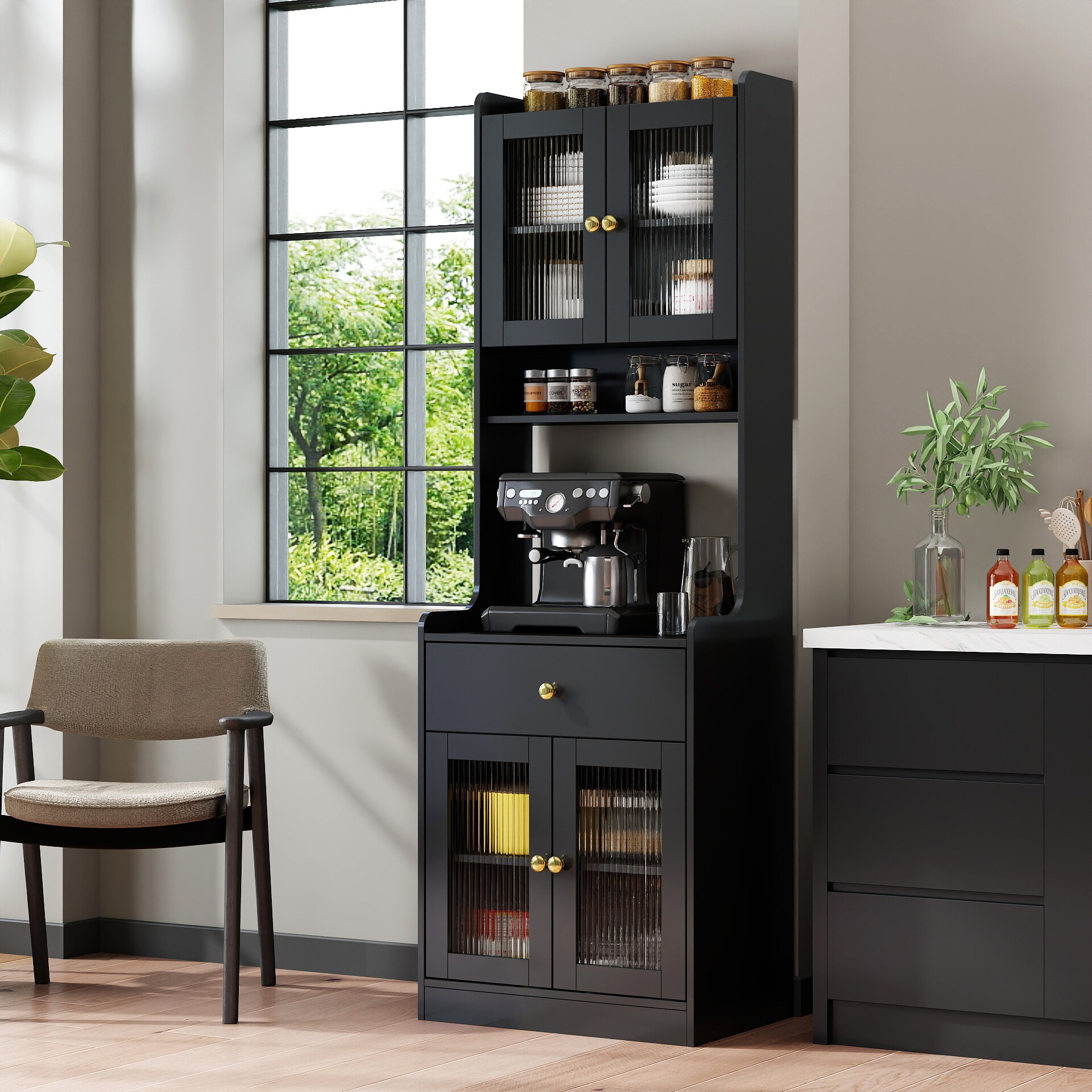 Black 1-Drawer 23.62-in File Cabinet Kitchen Pantry Cabinet Freestanding Buffet Sideboard Coffee ...