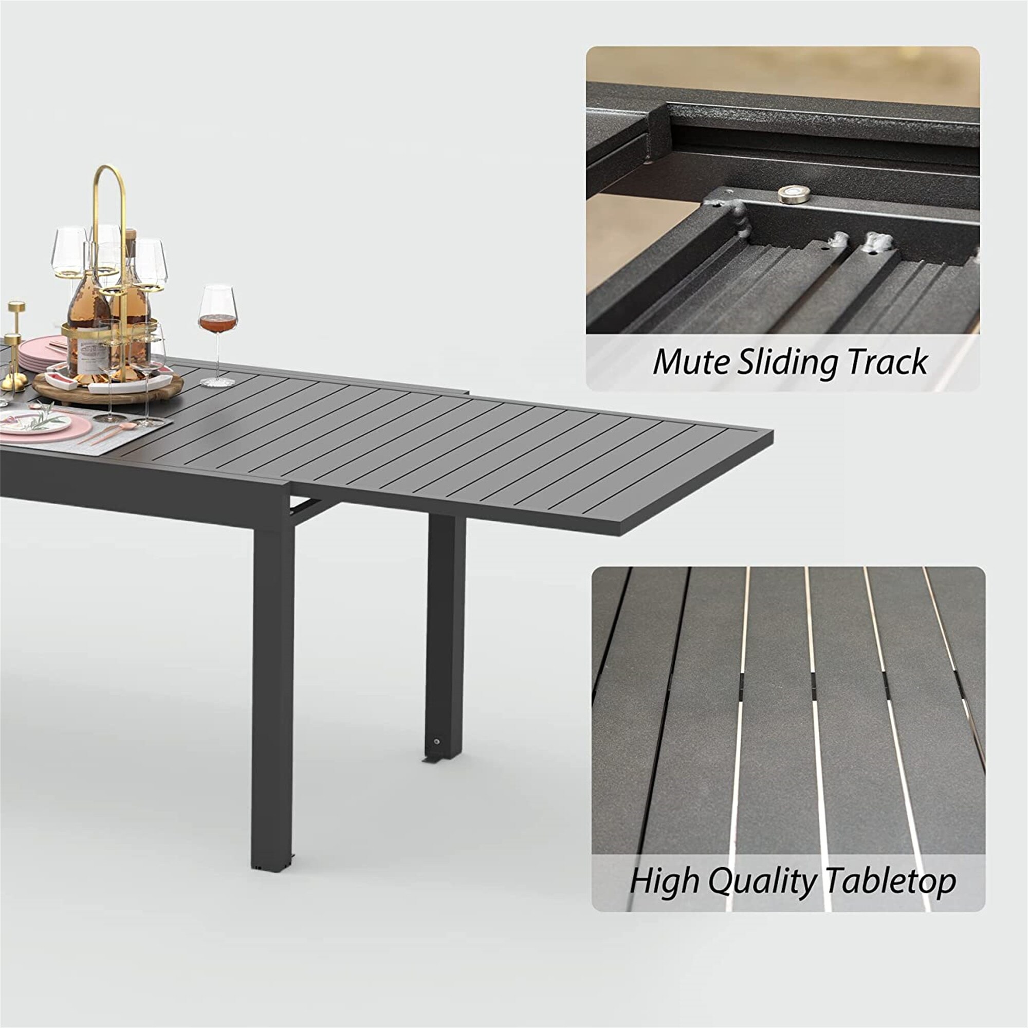 Siavonce Rectangle Extendable Outdoor Dining Table 32.68-in W X 88.98 ...