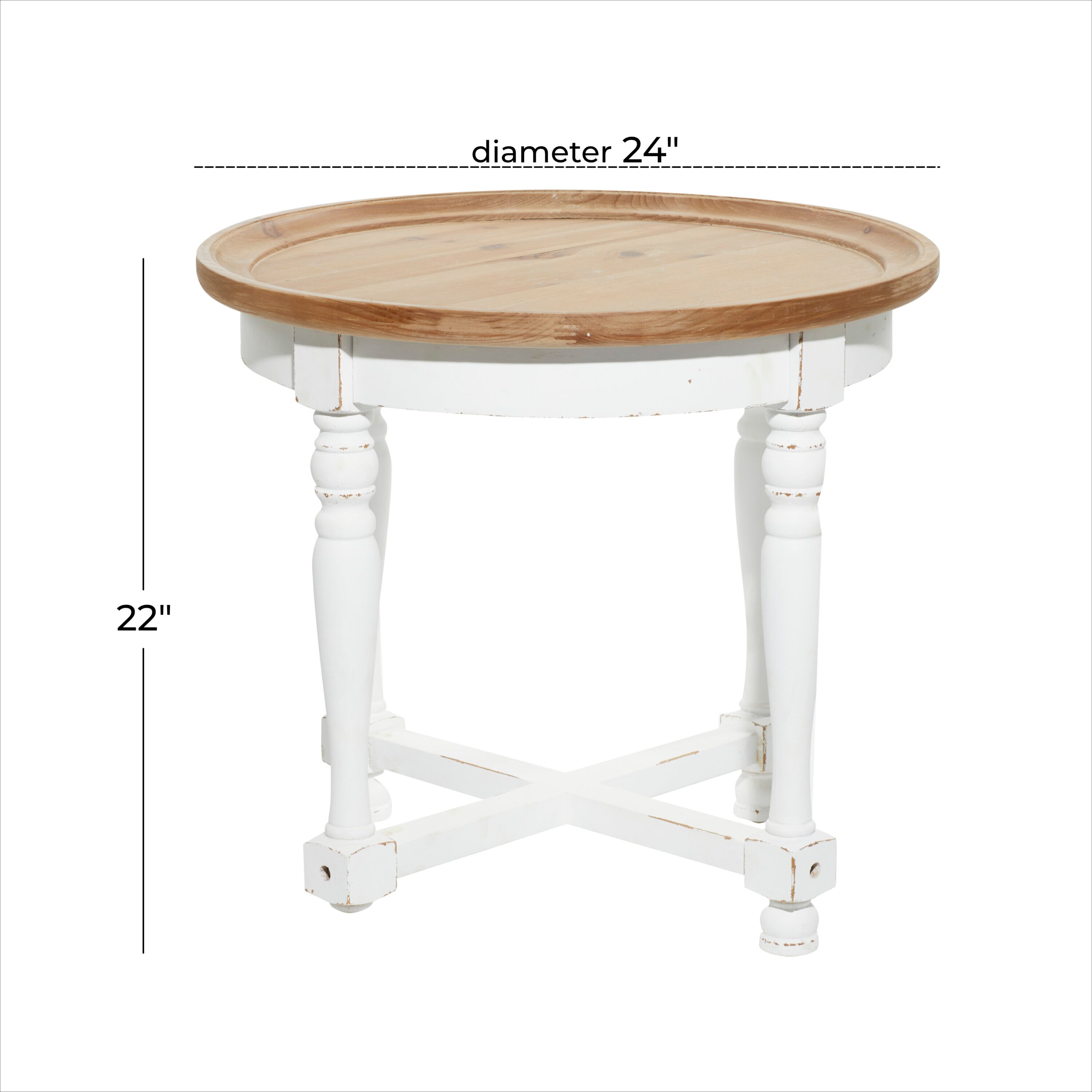 White and Brown Round Wood Accent Table with Spindle Legs