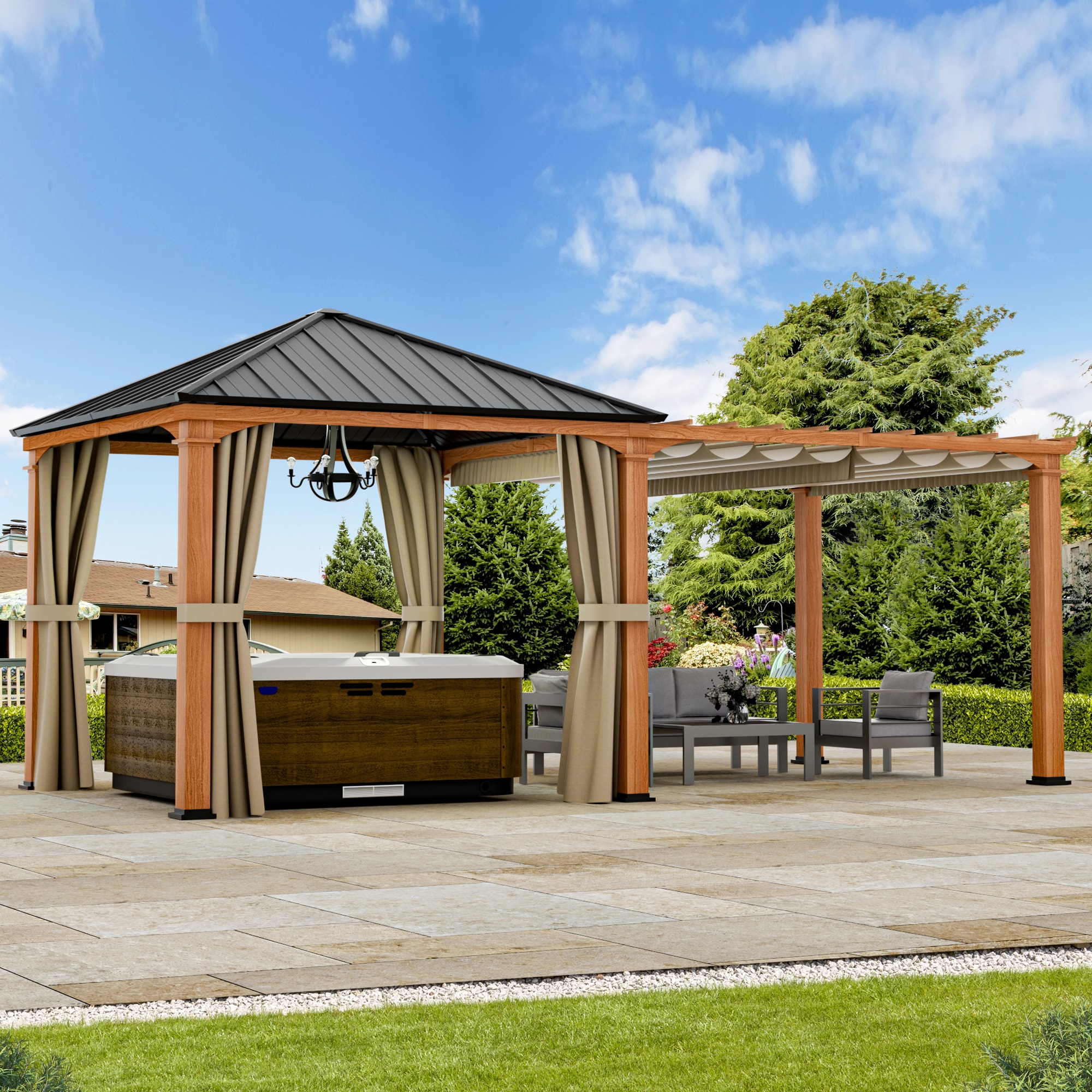 ELEVATE OUTDOORS IG10600025-1020WBR 20-ft x 10-ft Suncrest Brown Gazebo with Hardtop Roof