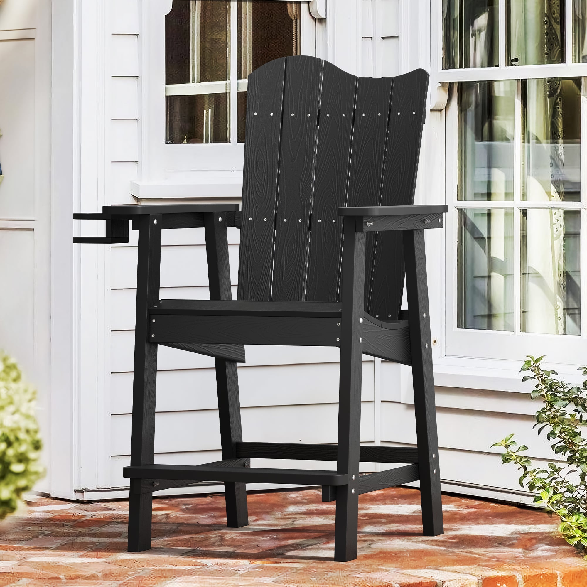 LUE BONA LB23PC0009-100LS Black HDPE Frame Spring motion Adirondack Chair with Slat Seat