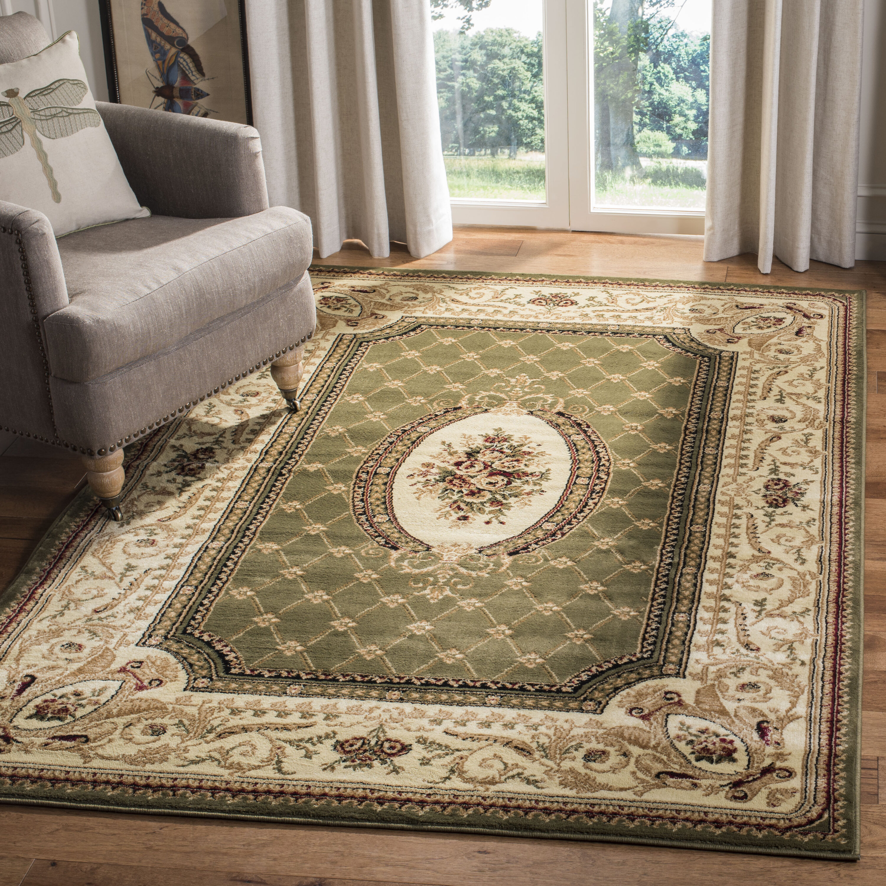 Safavieh LNH223A-3 Lyndhurst Seville 3 x 5 (ft) Loomed Polypropylene Sage/Ivory Rectangular Indoor Floral/Botanical Oriental Throw rug