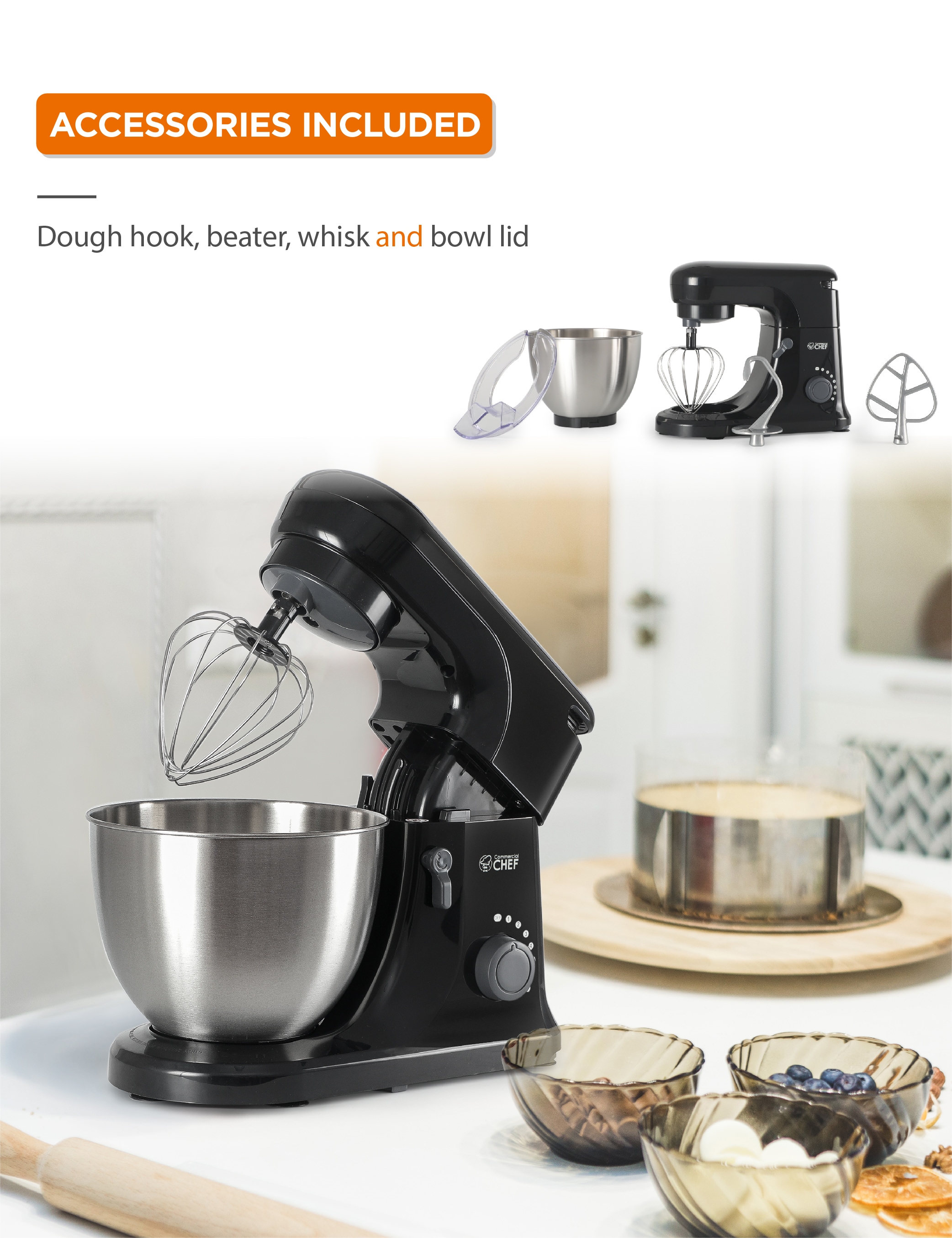 Commercial Chef 4.7-Quart 7-Speed Black Residential Stand Mixer in the Stand  Mixers department at