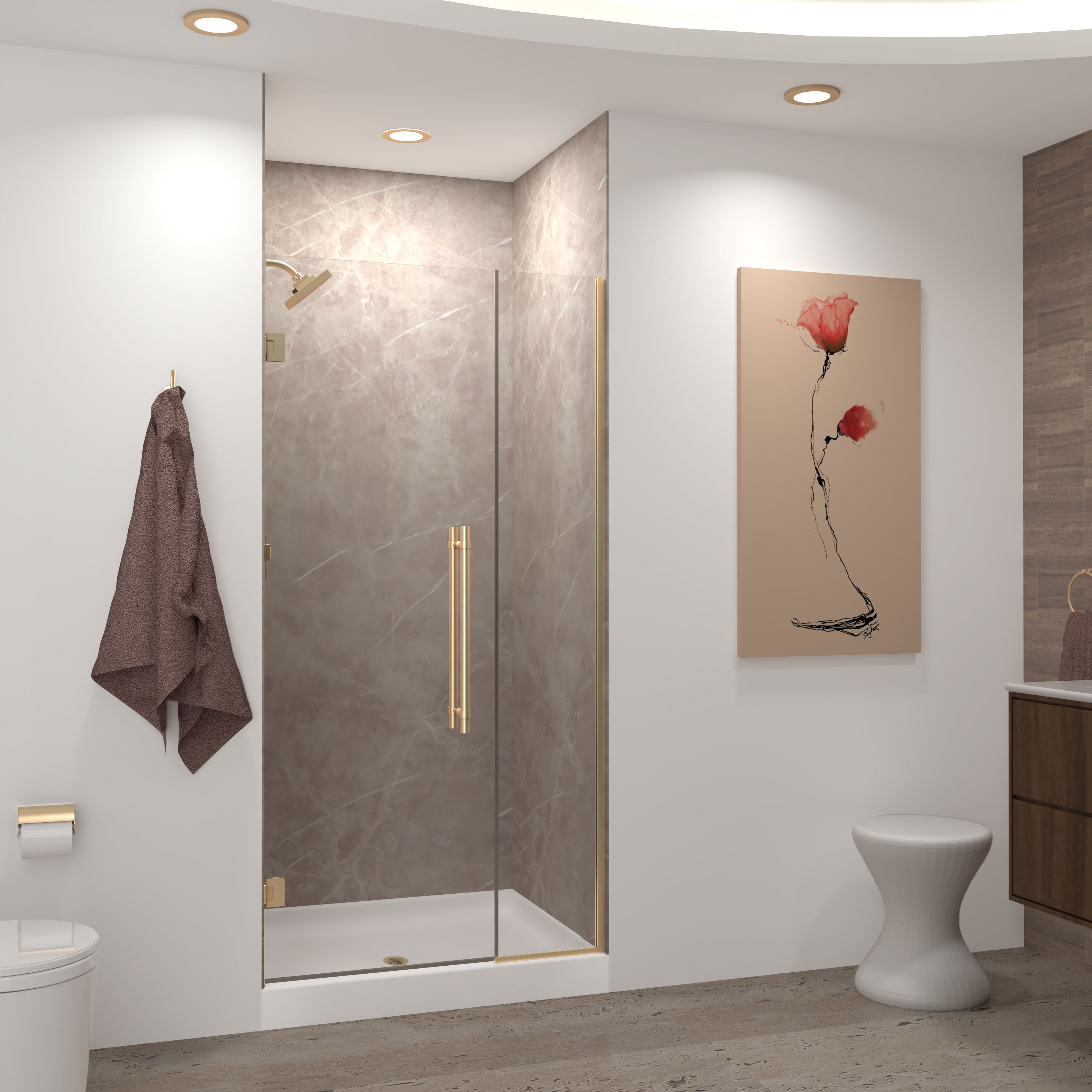 Transolid EHTB455277610C-BK-CB Elizabeth Champagne Bronze 45-1/2-in to 46-in W x 76-in H Semi-frameless Hinged Soft Close Shower door 5/16-in Thick Clear Glass