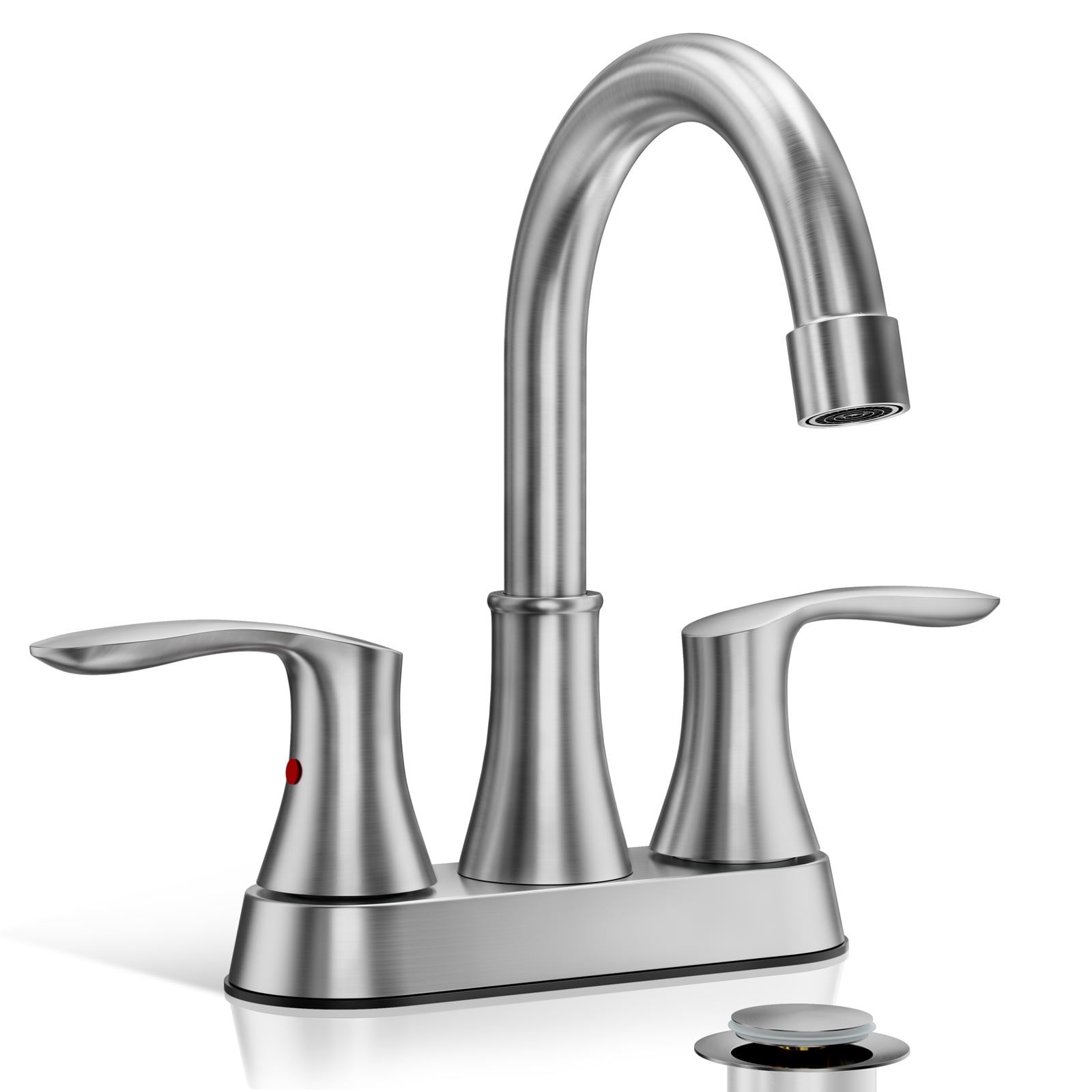 Phiestina LWTY36-BN Brushed Nickel 4-in centerset 2-handle Low-arc Commercial/Residential Handle Bathroom Sink Faucet with Drain with Deck Plate