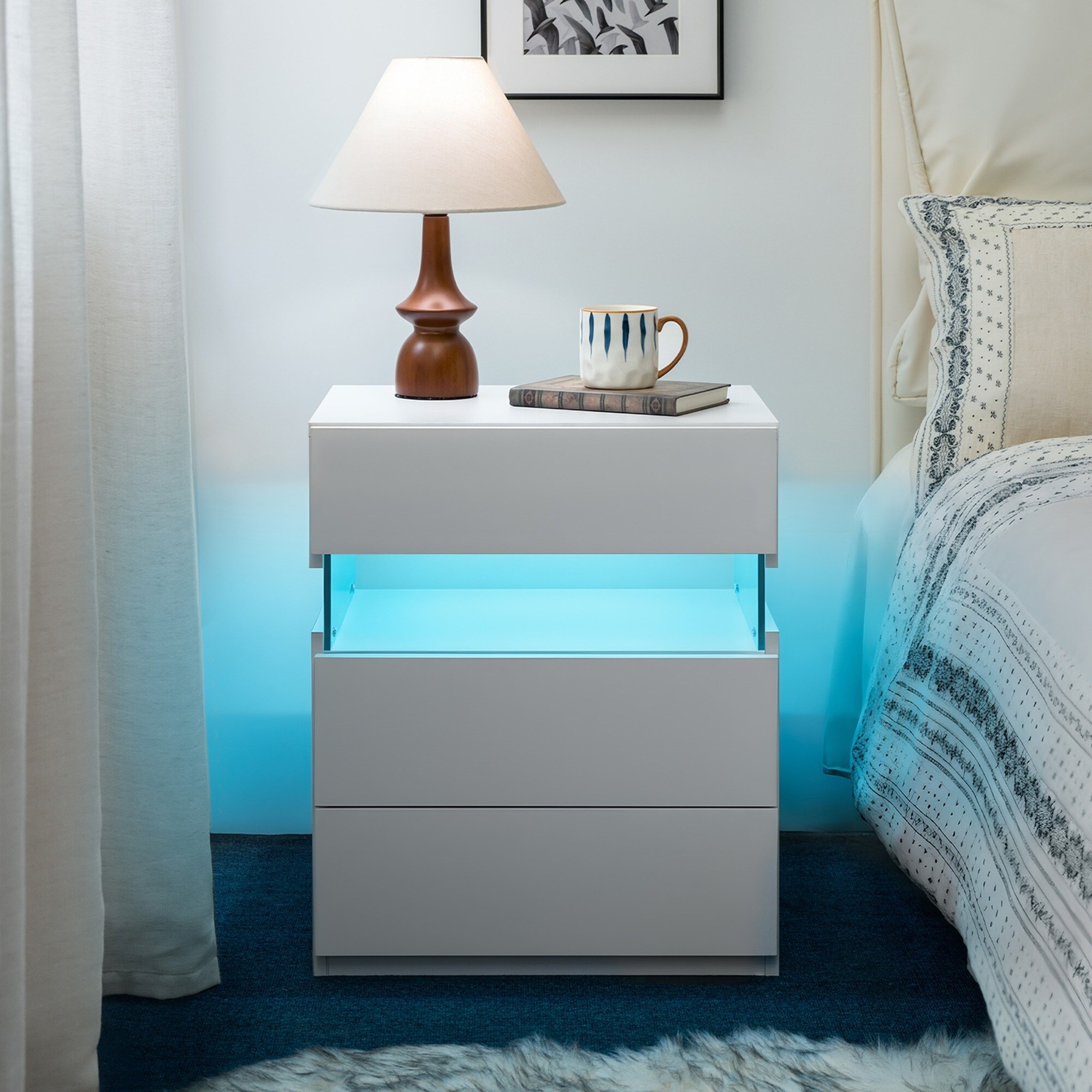UOI 20 inch x 15 inch x 24 inch White Particle Board LED Nightstand ...