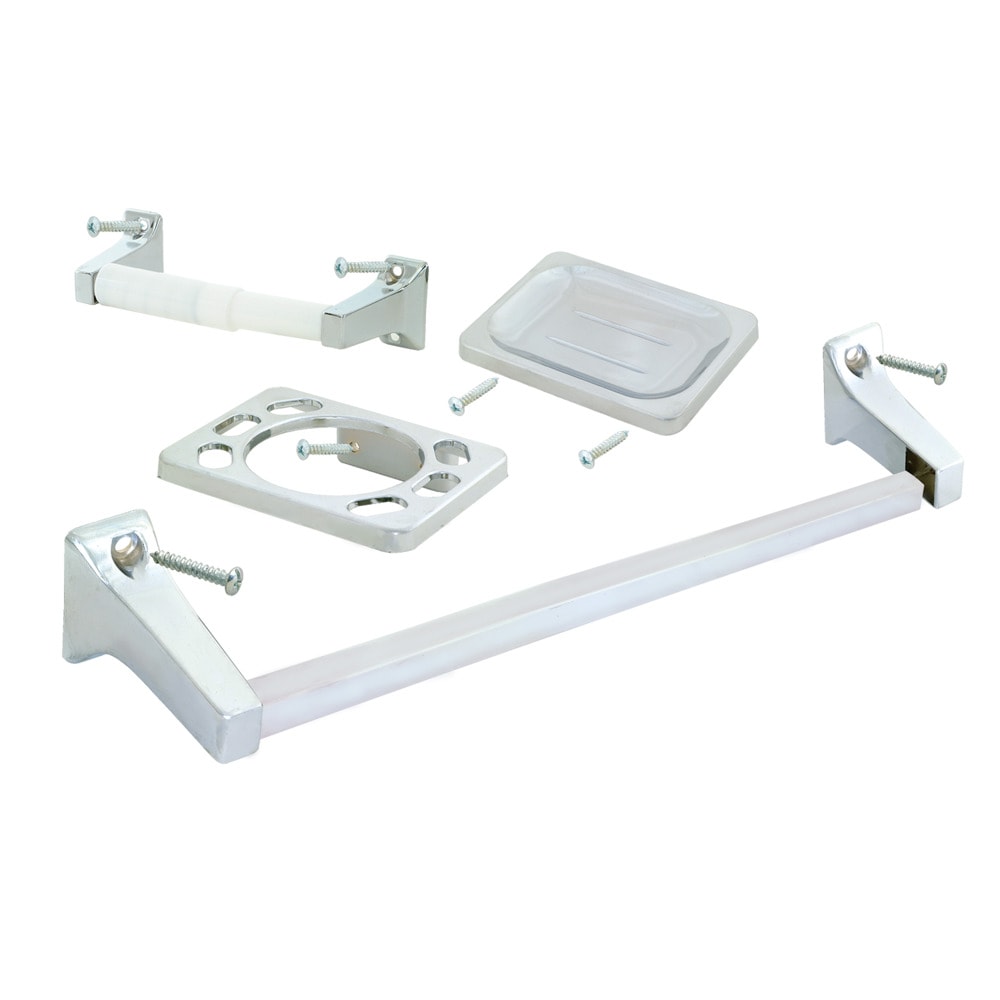 EZ-FLO 12966 4 -Piece Chrome Decorative Bathroom Hardware Set Towel Bar, Toilet Paper Holder, Included