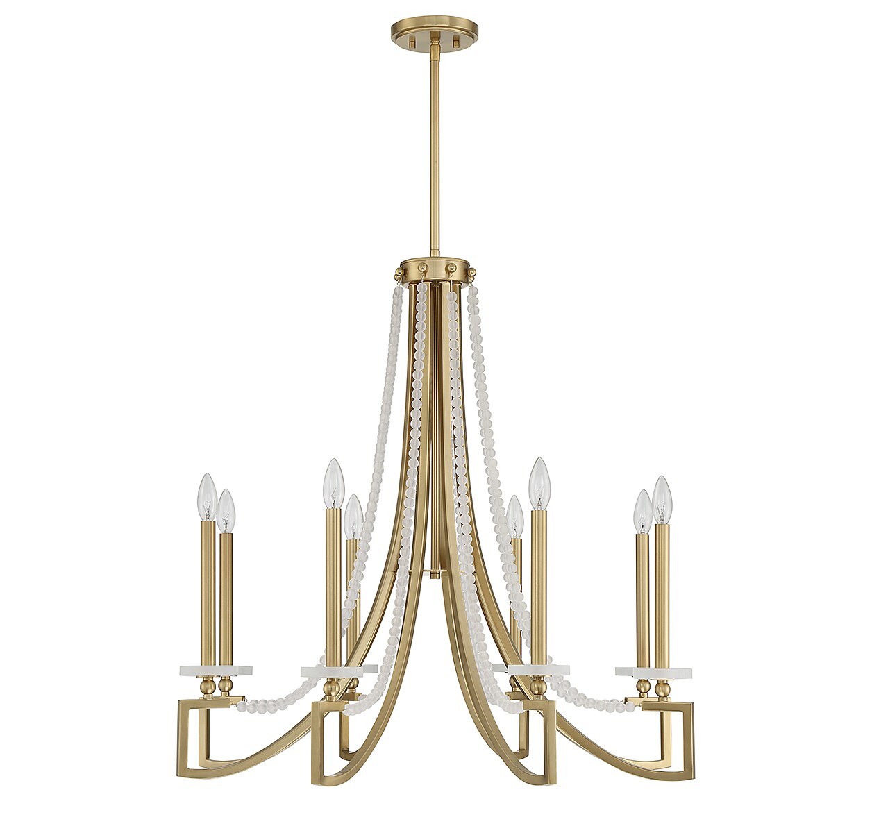 Warm Brass 8-Light Chandelier with Frosted Glass