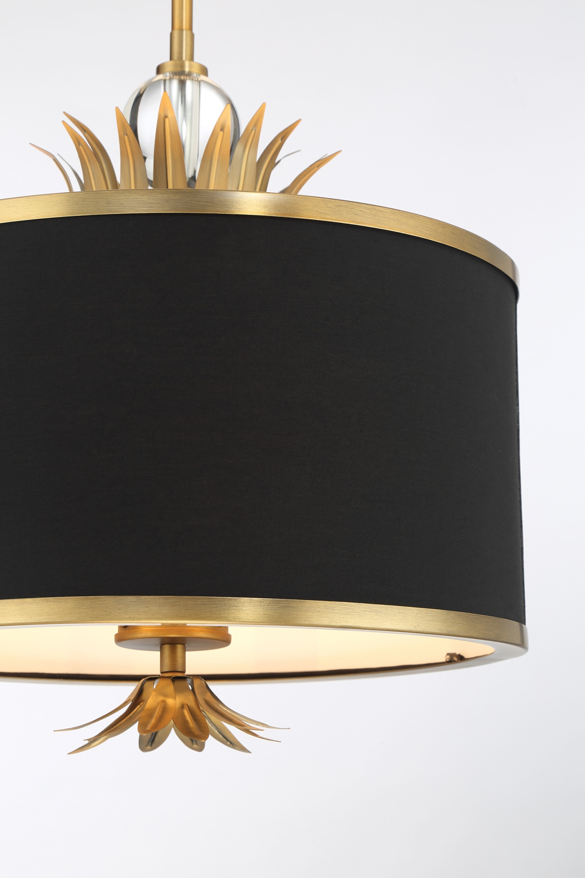 Natural Brushed Brass Pendant Light with Black Fabric Shade