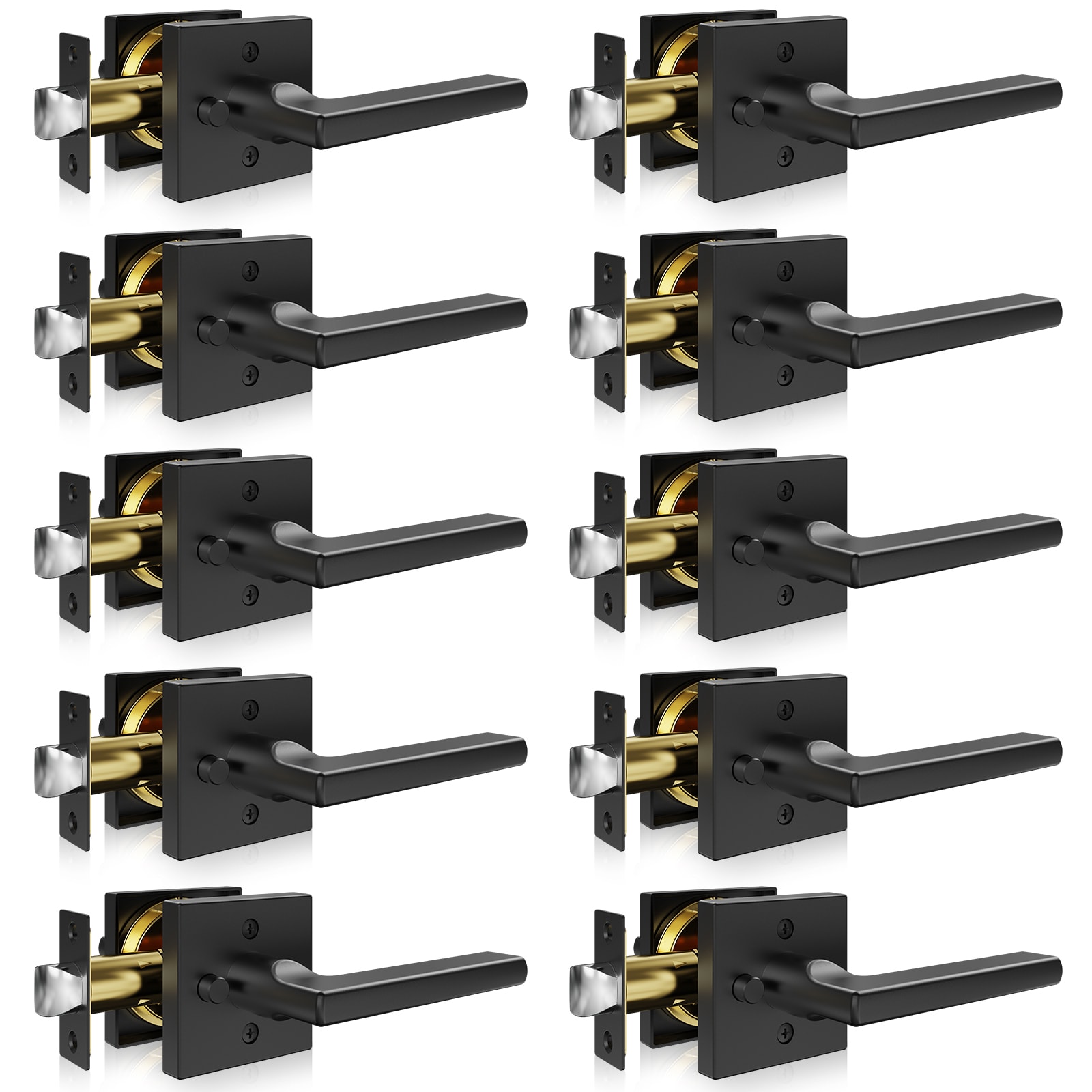 VEVOR FXYSMBS10J00SH144V0 10 PCs Privacy Door Handle Square Interior for Bedroom Matte Black Interior Bed/Bath Hall/Closet Privacy Door Handle Combo pack