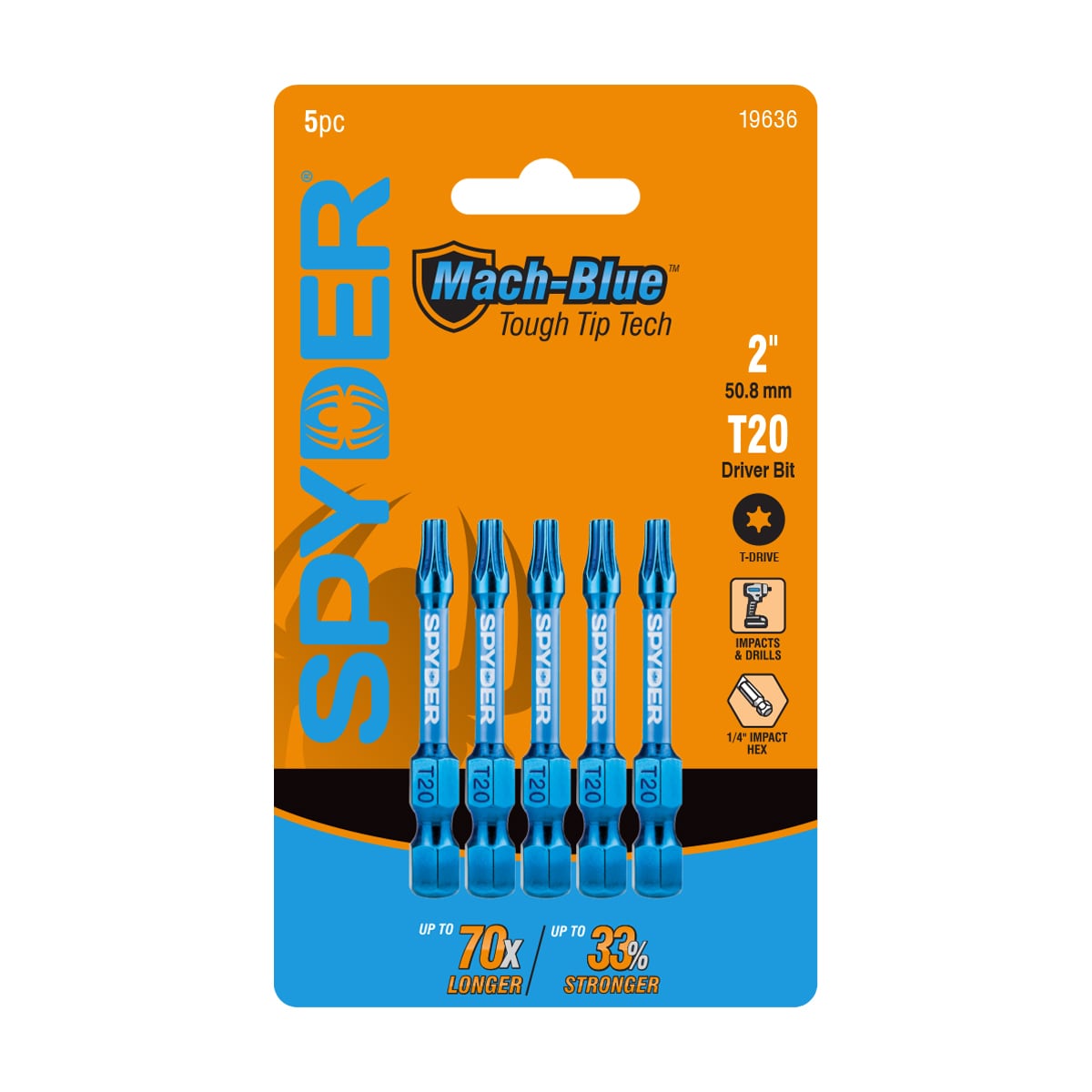 Spyder 19636 Mach-Blue 1/4-in x 3-1/2-in Torx Impact Driver Bit 5 -Piece