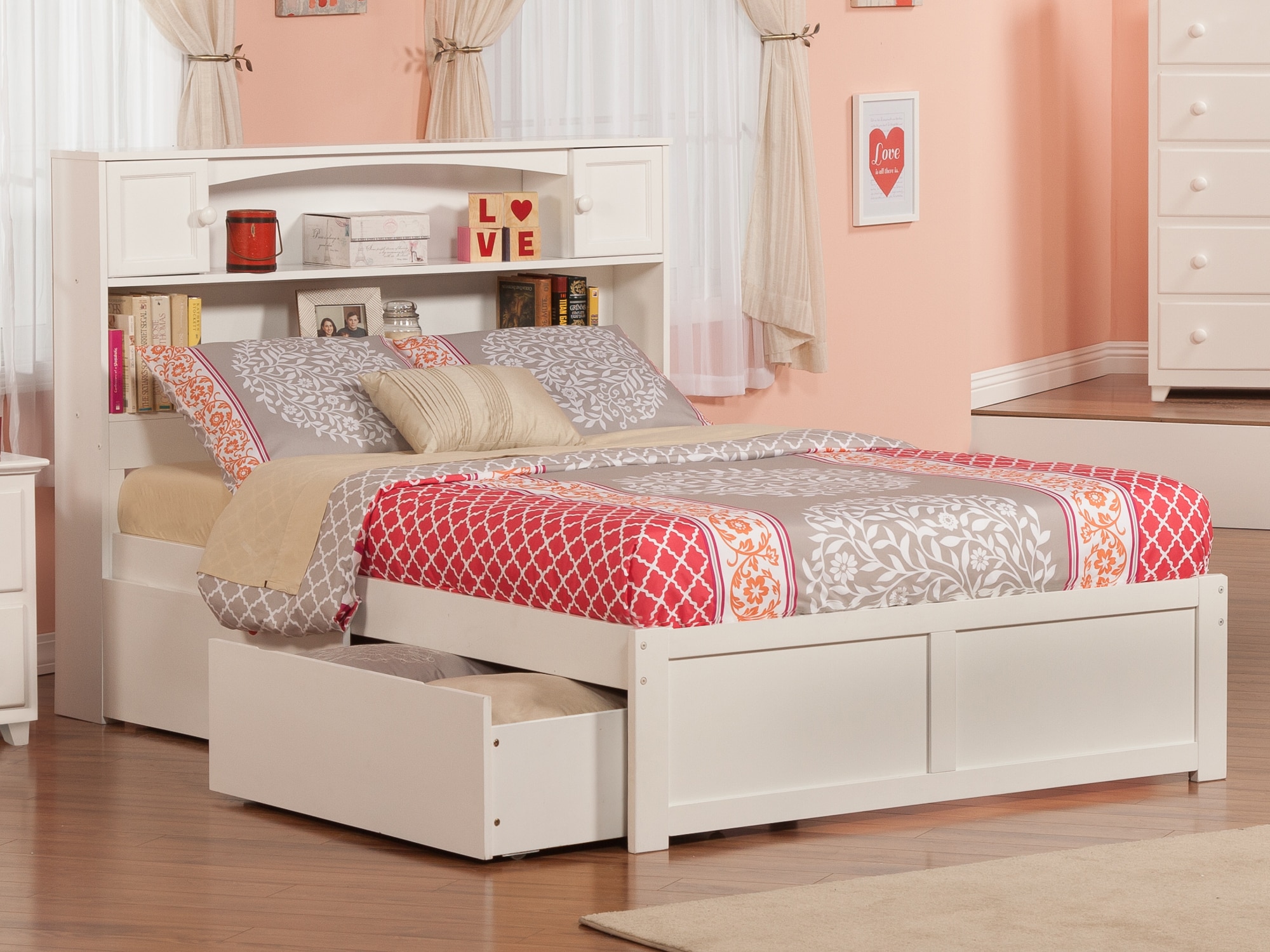 AFI Furnishings AR8532112 Newport White Full Wood Platform Bed with Storage