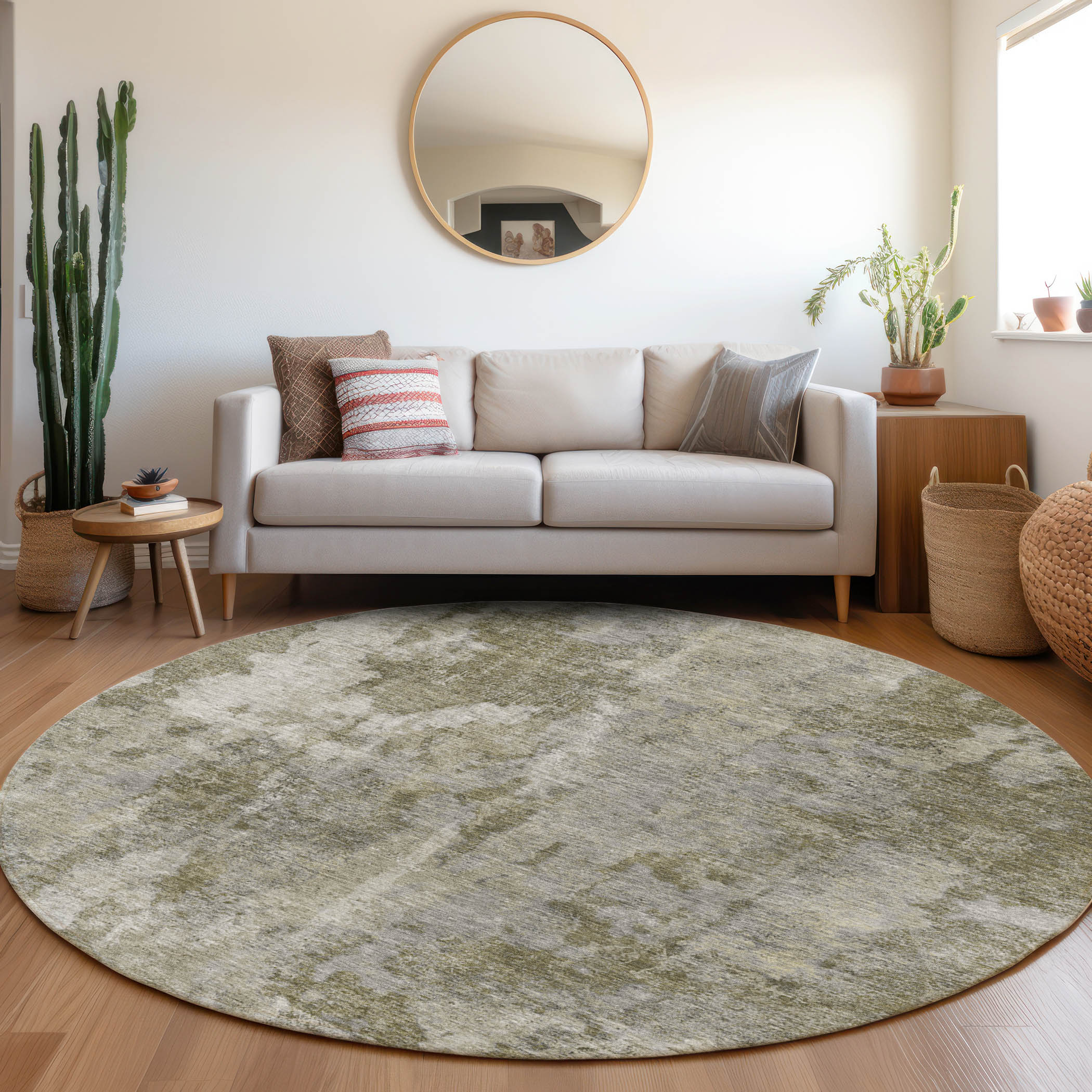 Addison Rugs ACN573BG8RO Chantille ACN573BG 8 x 8 (ft) Polyester Beige Round Indoor/Outdoor Geometric Mid-Century Modern Machine washable Area rug