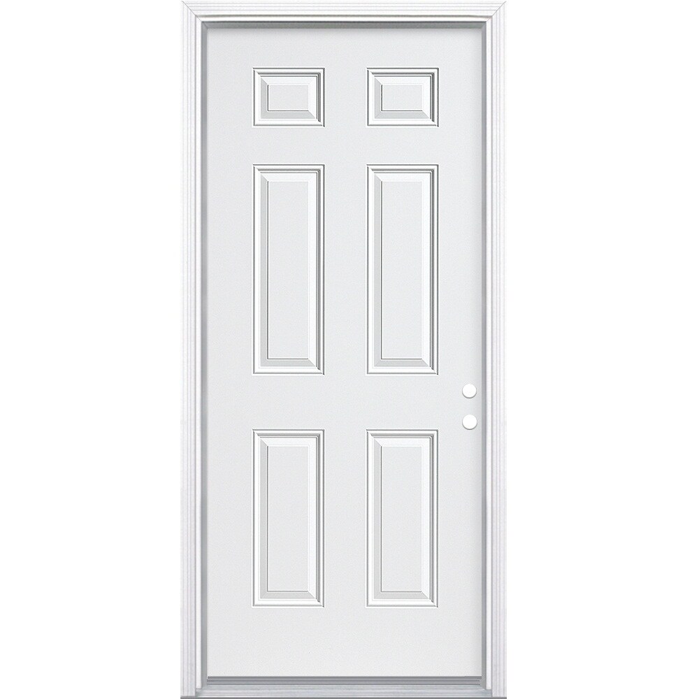 RELIABILT 36-in x 80-in x 6-9/16-in Steel No glass Left-hand inswing Primed Prehung Front Door with Brickmould Insulating core