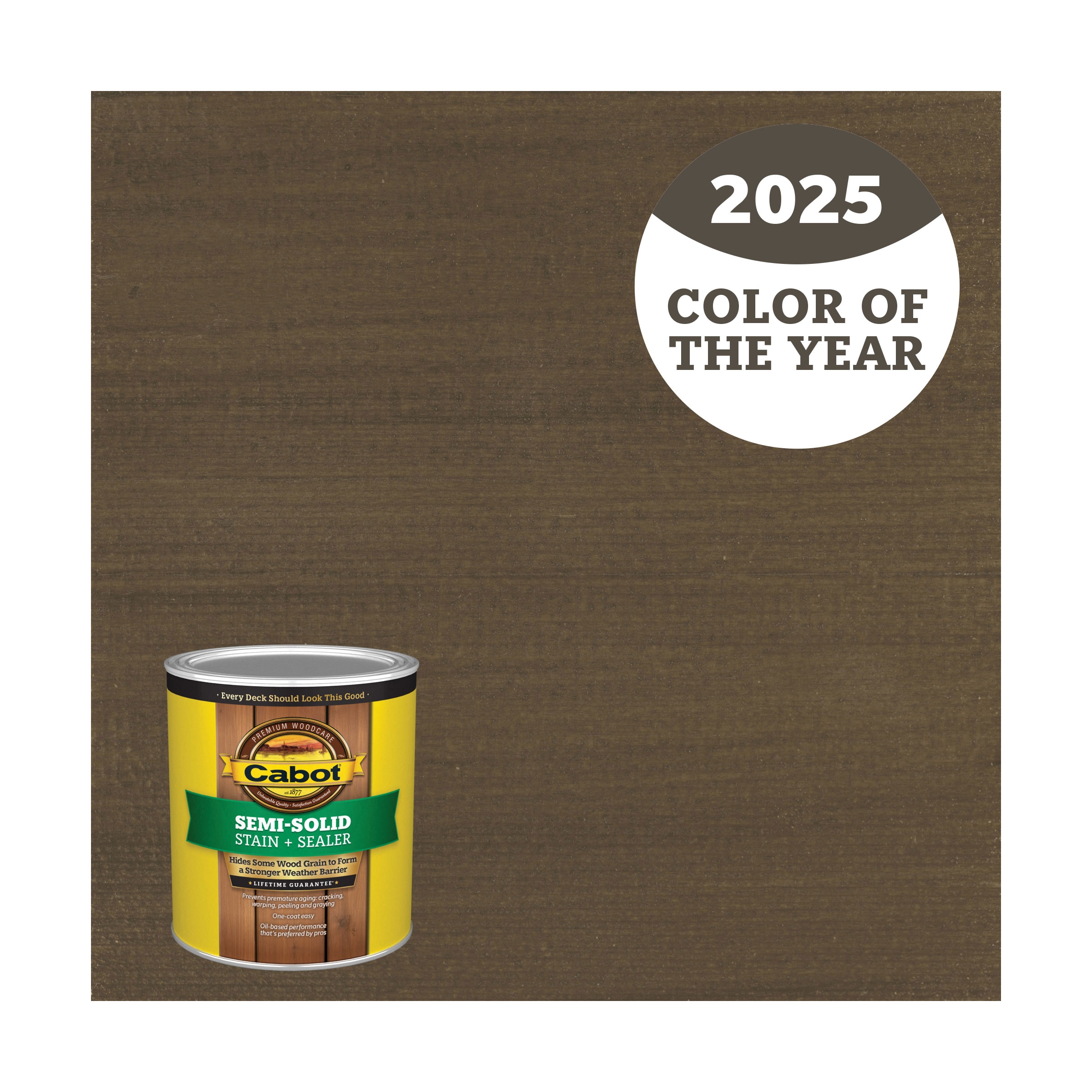 Cabot BRNT HCKORY-1028060 2025 Color of the Year Burnt Hickory Semi-solid Exterior Wood Stain and Sealer in One ( 1-quart )