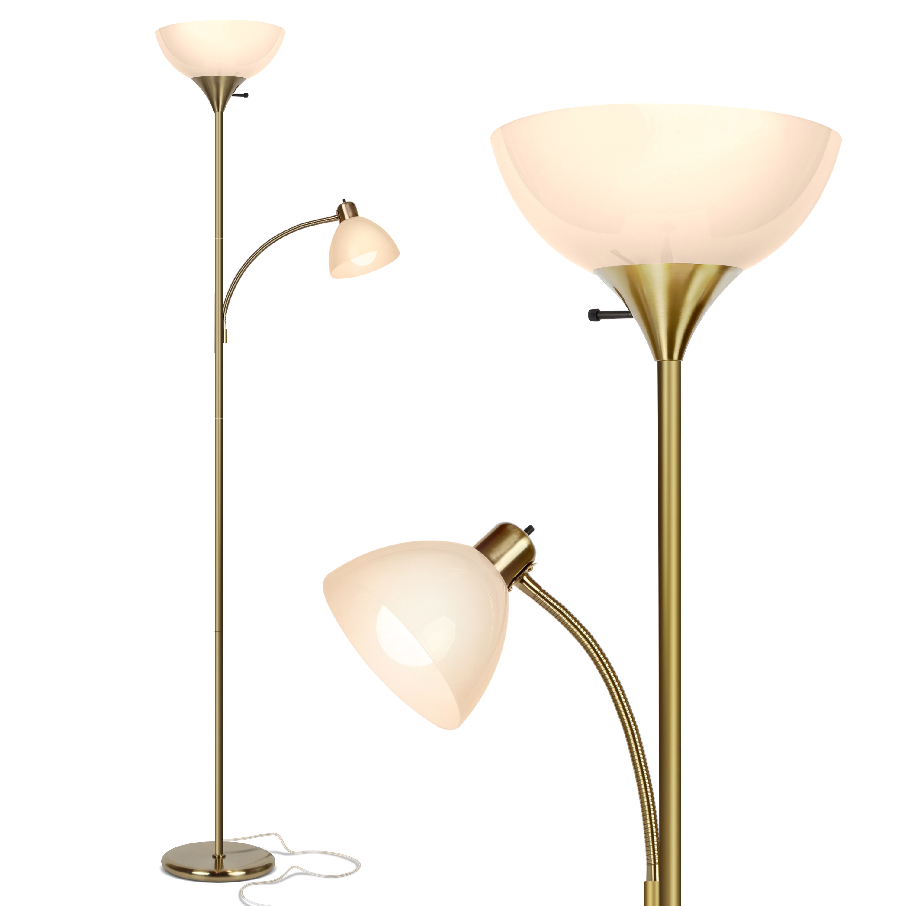 Brightech 72-in Antique Brass Torchiere with Reading Light Floor Lamp in  the Floor Lamps department at Lowes.com
