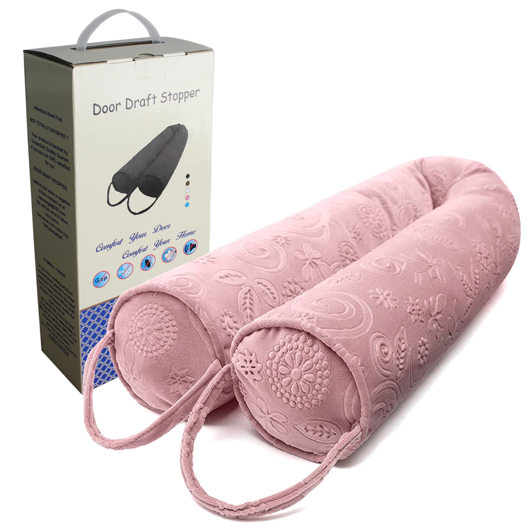 Phyfalip  Weighted Door Draft Stopper 36 Inch Pink Door Draft Noise Sound Blocker Snake Door Sweep with Loop and Weather Stripping Removable