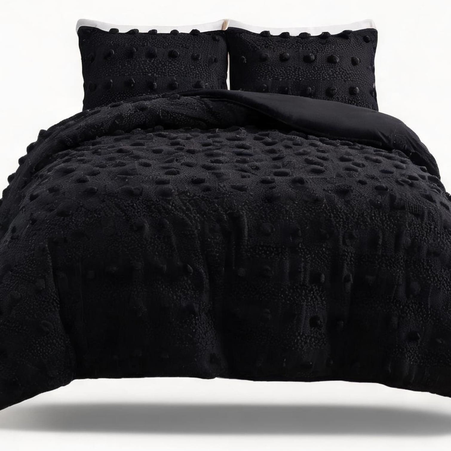 Watnature Textured clip jacquard comforter set in matte black with antimicrobial treatment for twin beds