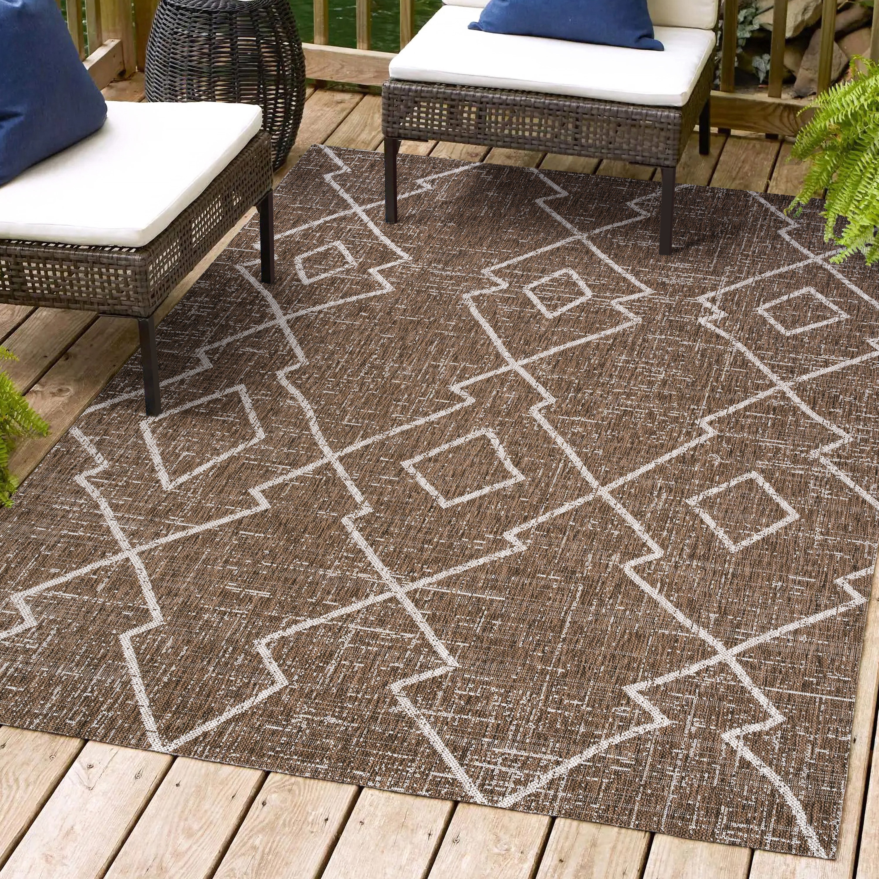 JONATHAN  Y SMB128B-3 Santa Monica Carwa Tribal Diamond 3 x 5 (ft) Loomed Polypropylene Brown/Beige Rectangular Indoor/Outdoor Trellis Bohemian/Eclectic Area rug