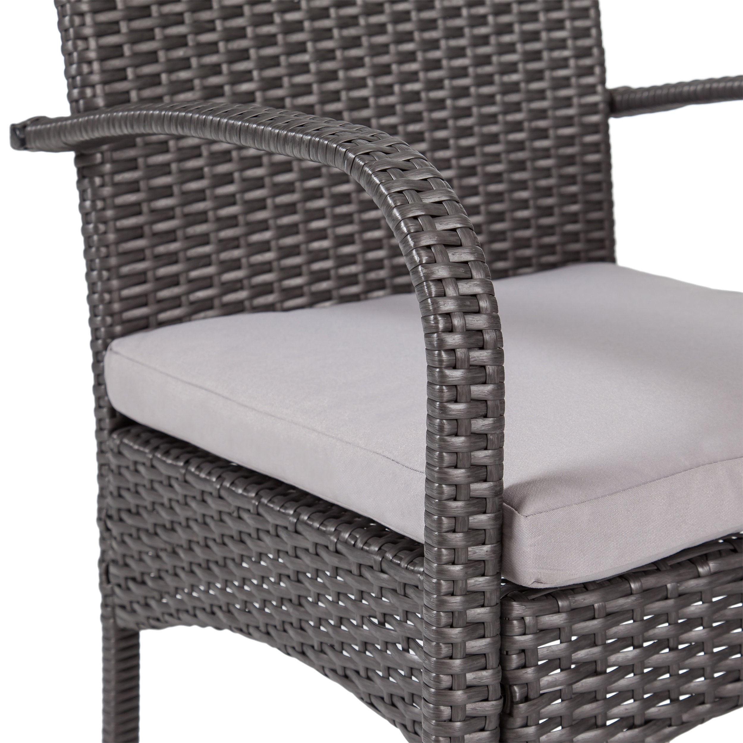 Gray Wicker Outdoor Dining Chair Set with Cushions