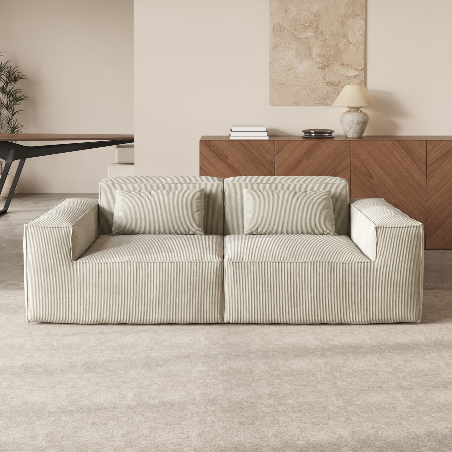 BuotiqHom DH-SF2-130BE 86.6-in Modern Beige Velvet 2 -seater Loveseat