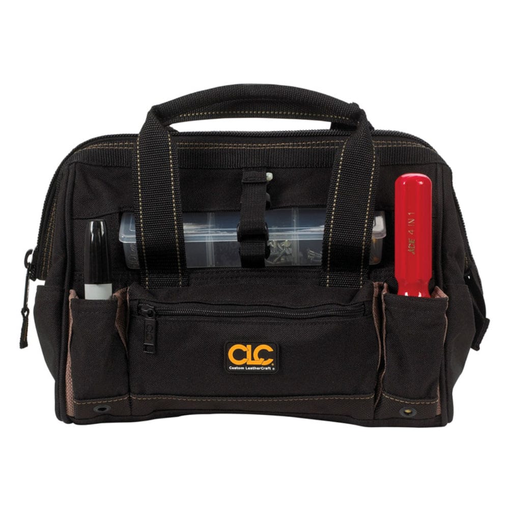 CLC  8 in W x 9 in H Polyester Tool Tote with Plastic Parts Tray 21 Pockets Black Tan