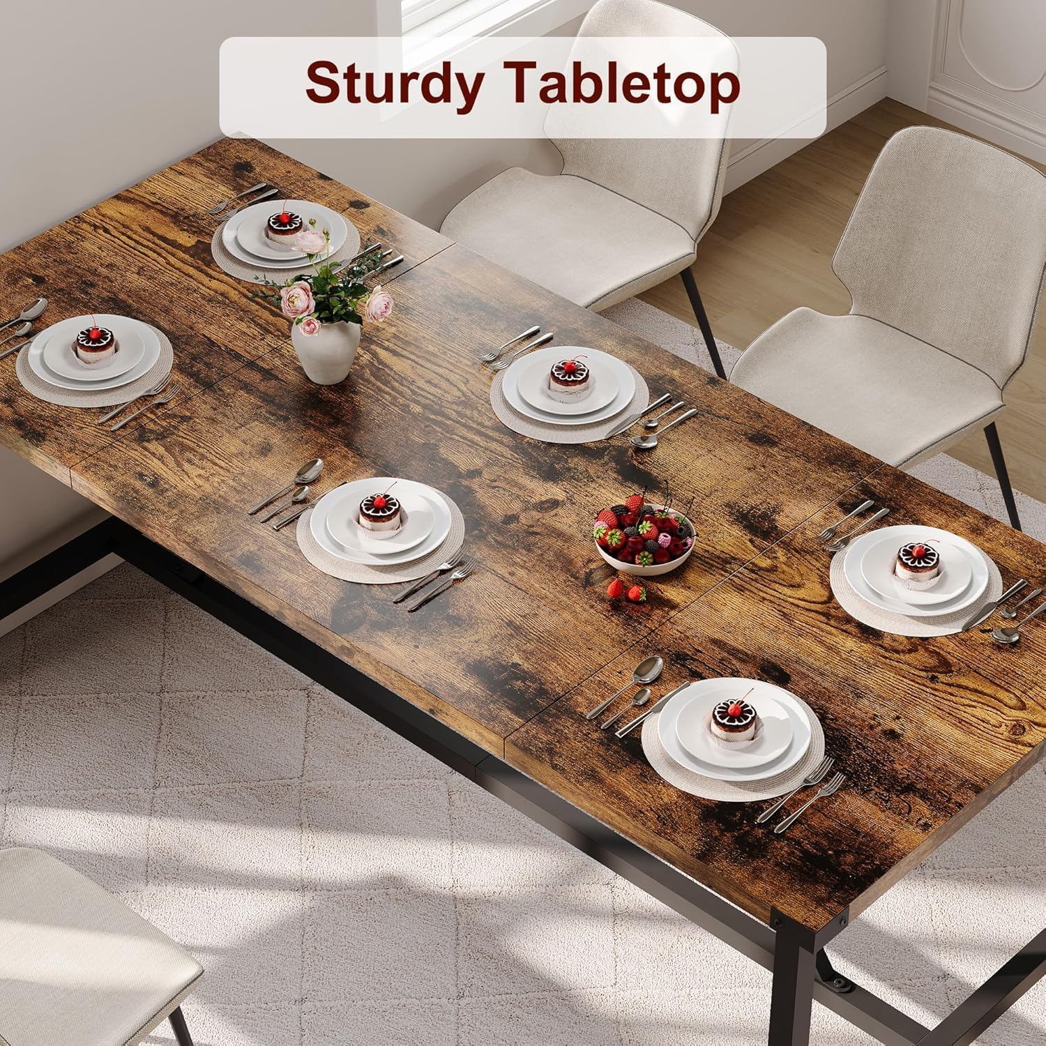 IdealHouse 71in Dining Table Seating for 6-8 People Industrial Durable ...