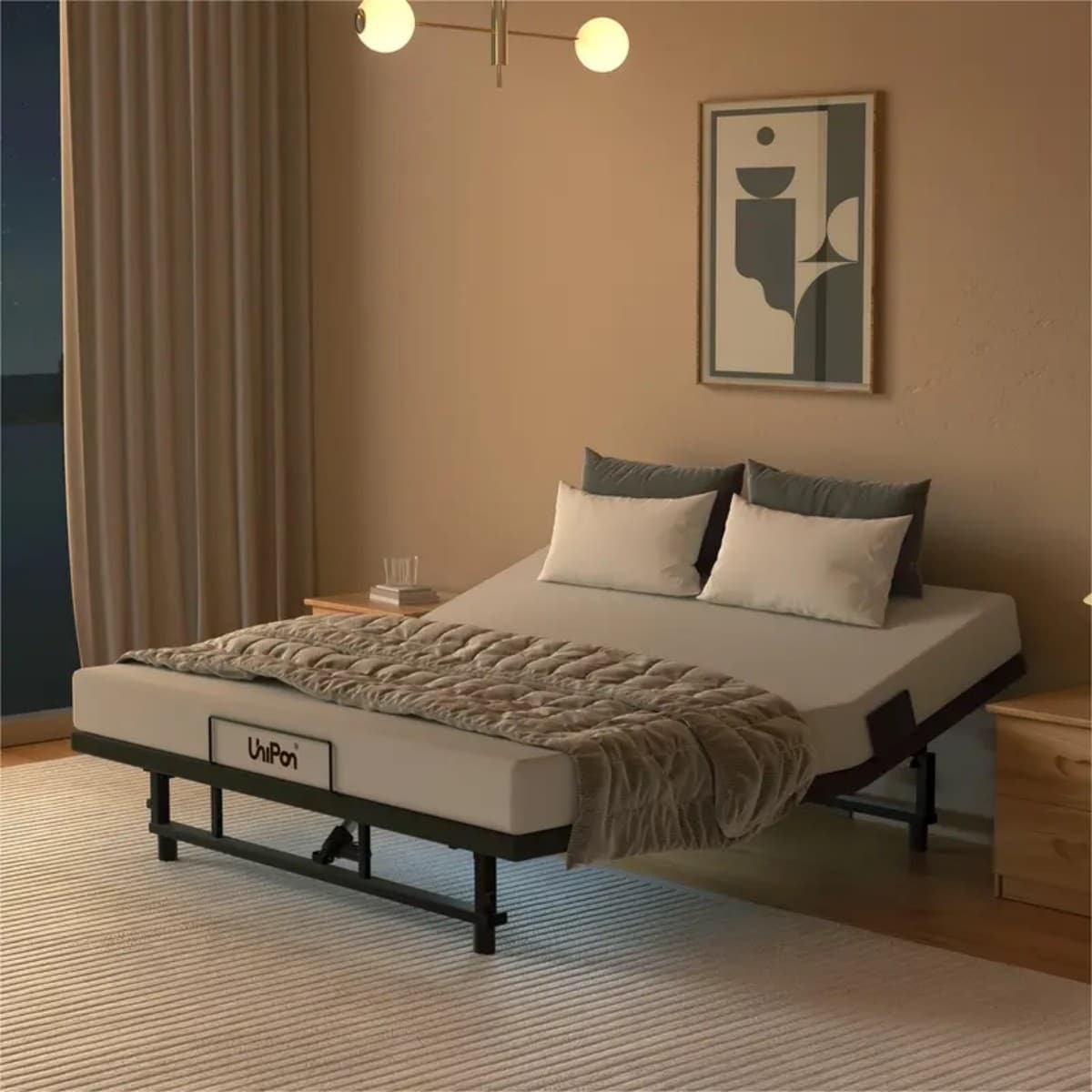 LOVMOR SF-R-B2716P332117 Adjustable Queen Bed Frame with Remote and USB Charging Station Electric Bed Base with Memory Foam/Latex Mattresses