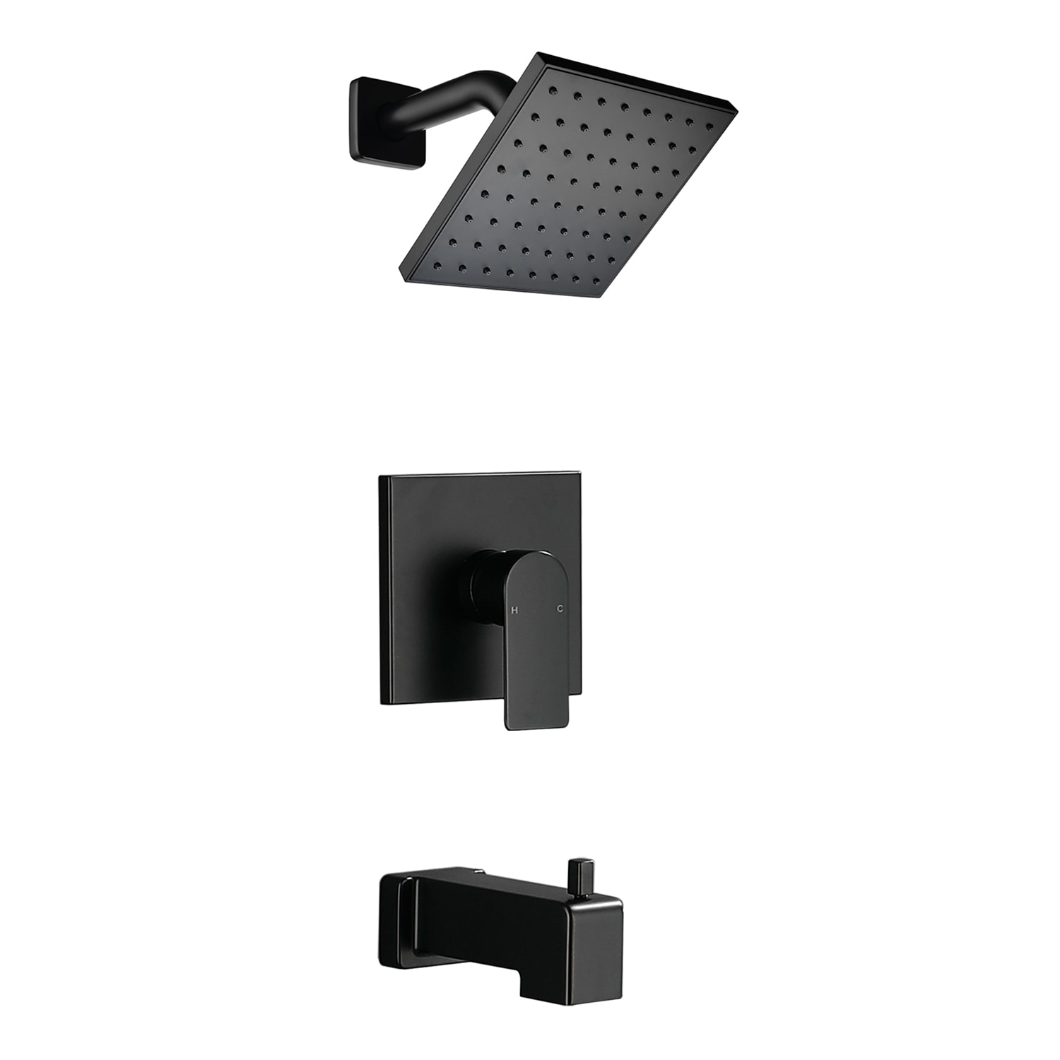 Nestfair SMD064B Black 1-handle Single function 6-in Square Bathtub and shower Faucet with Valve