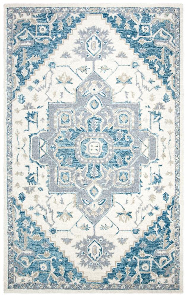 Safavieh MLP503L-5 Micro-Loop Homage 5 x 8 (ft) Tufted Wool Ivory/Navy Rectangular Indoor Abstract Southwestern Area rug