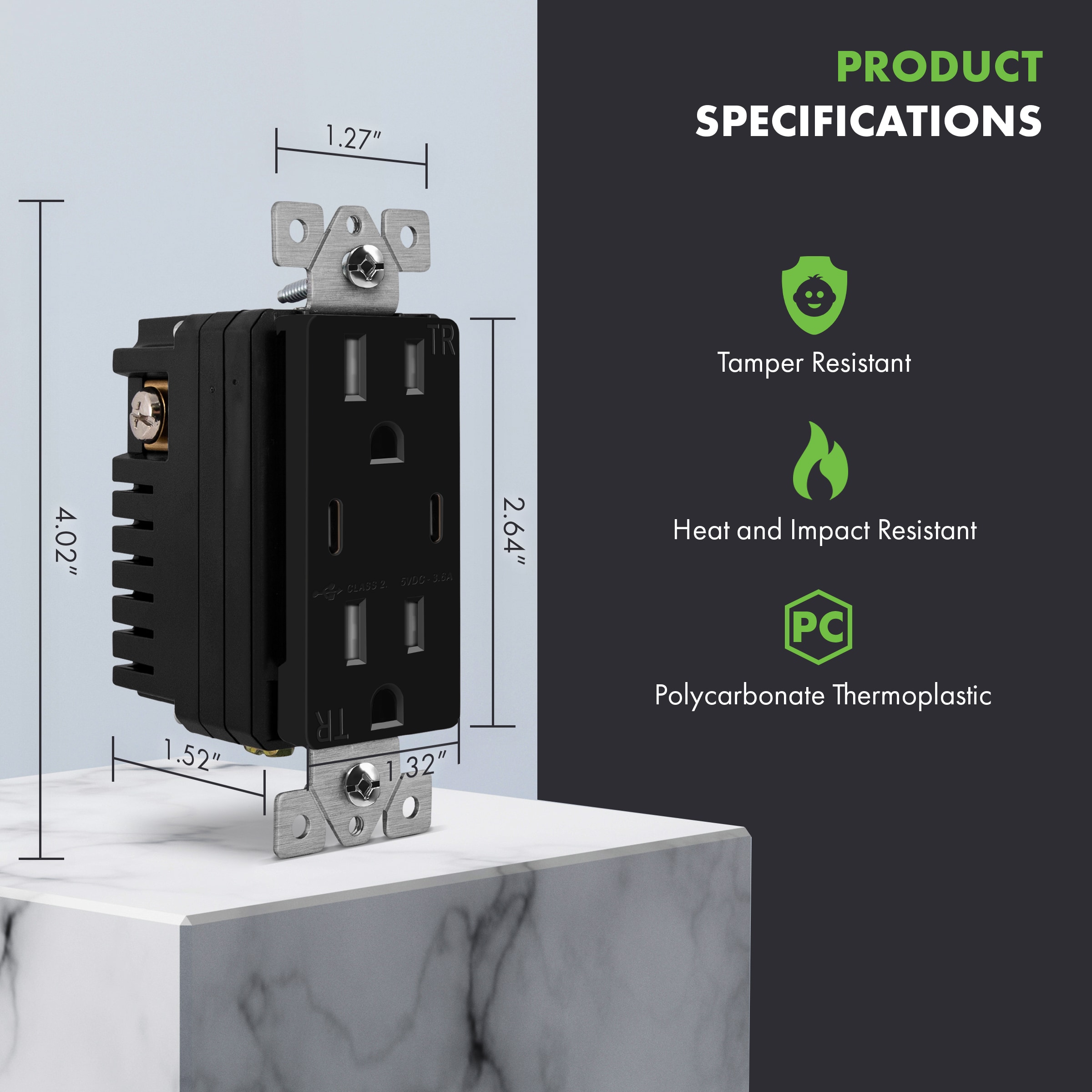 Top Greener TU21536A2C-BKWP3P receptacles - View #2