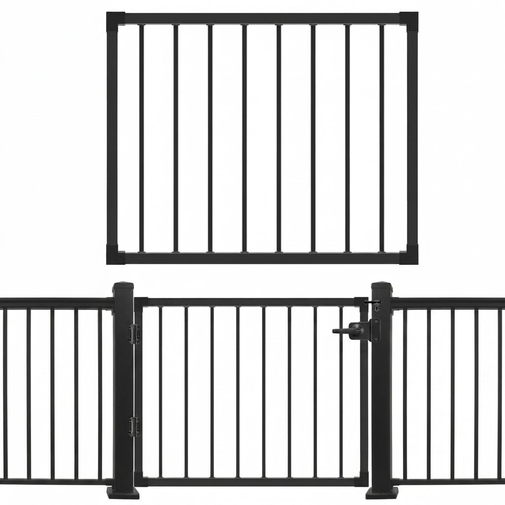 Etokfoks  36 in x 32 in Black Powder Coated Galvanized Steel Deck Gate 1 Pack for Patios Kids Pets Safety