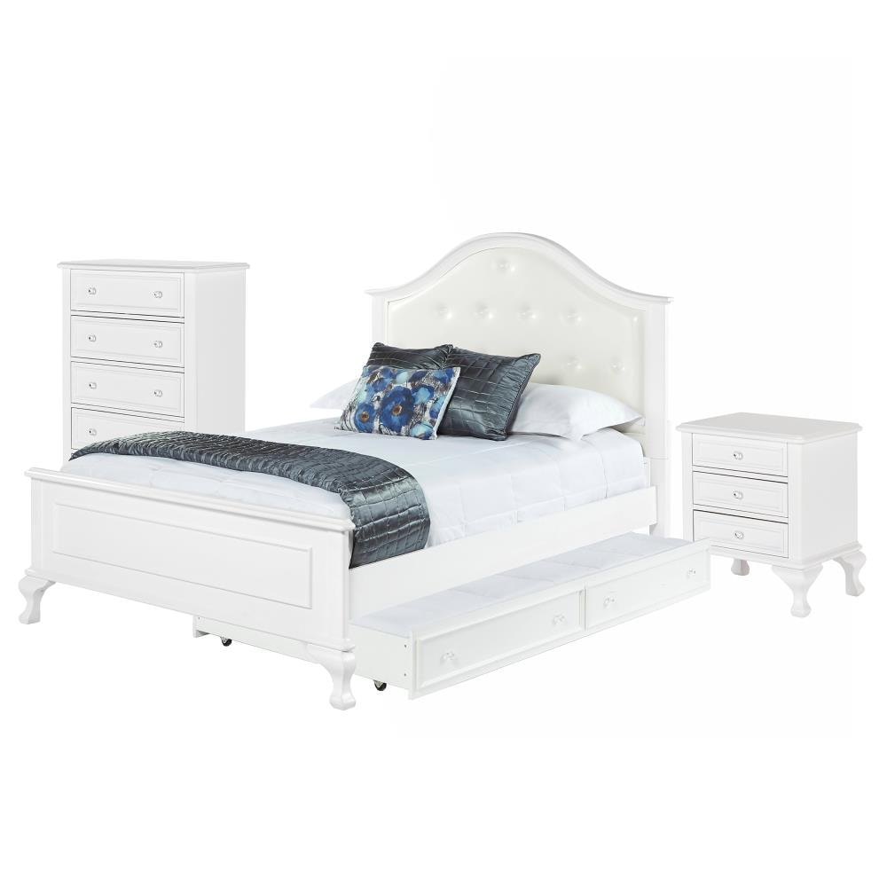 Picket House Furnishings Jenna White Full Bedroom Set with Trundle - Panel Bed, Under-Bed Storage, Chest, Dresser, Nightstand - Transitional Style -  JS700FT3PC