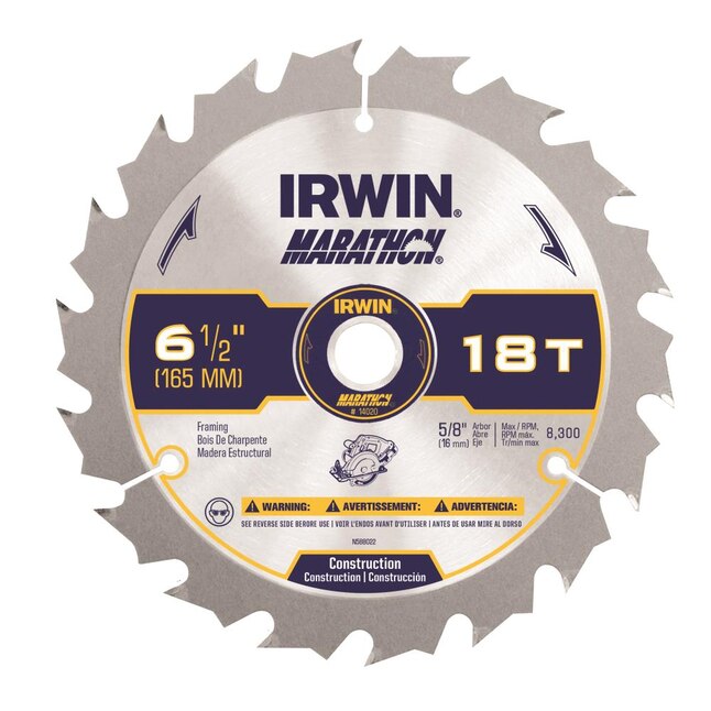 IRWIN Marathon 6-1/2-in 18-Tooth Standard tooth Carbide Circular Saw Blade IRWIN Marathon 6-1/2-in 18-Tooth Standard tooth Carbide Circular Saw Blade