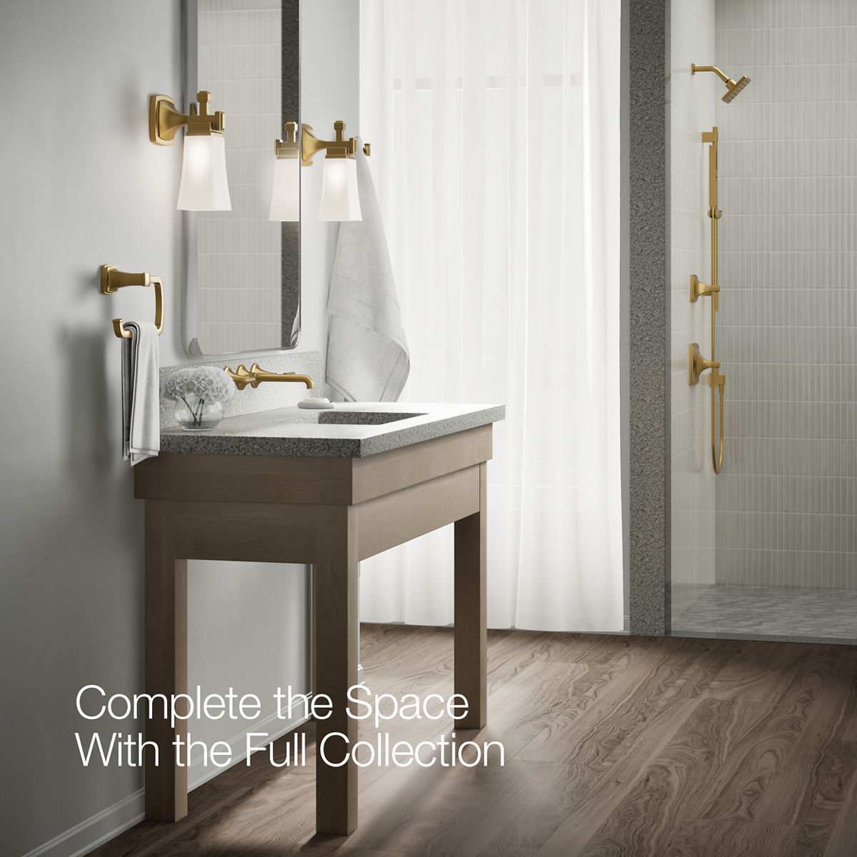 Elegant Vibrant Brushed Moderne Brass Wall-Mount Bathroom Sink Faucet