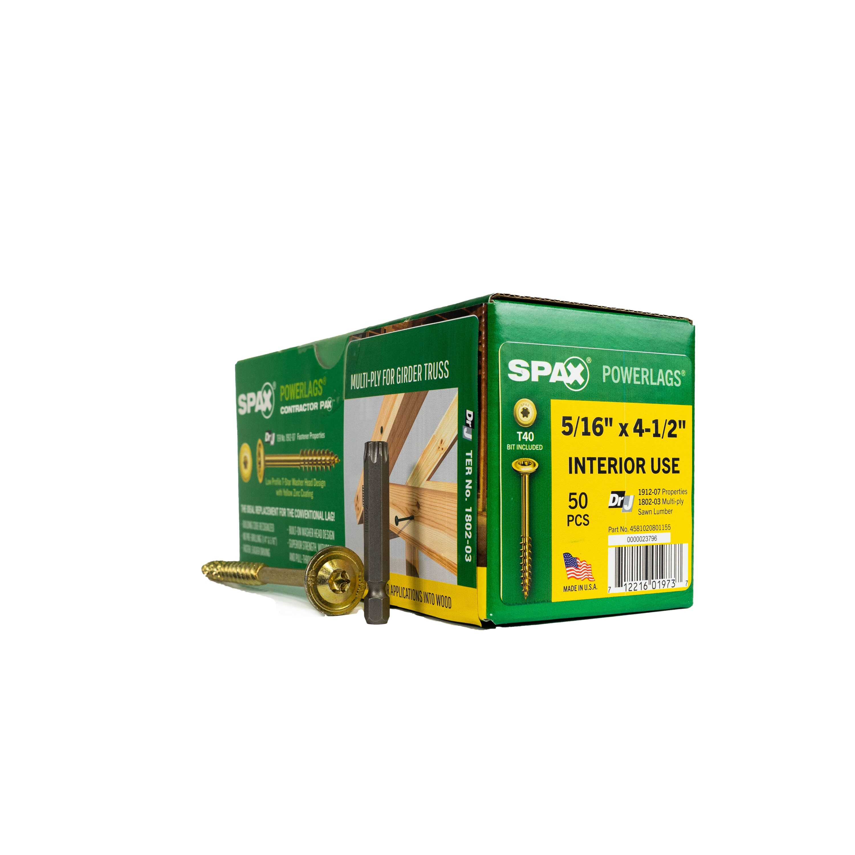 SPAX 4581020801155 5/16-in x 4-1/2-in Yellow/Gold Zinc-Plated Washer -Head Interior Structural wood screws 50 -Pack