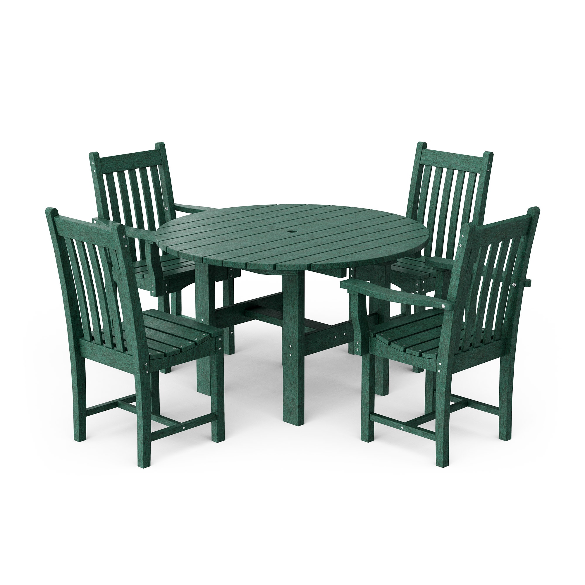 Wildridge LCC-283-TG Classic 46" Round 5 -Piece Turf Green Patio Dining Set Plastic Round Table with 4 Stationary Chairs