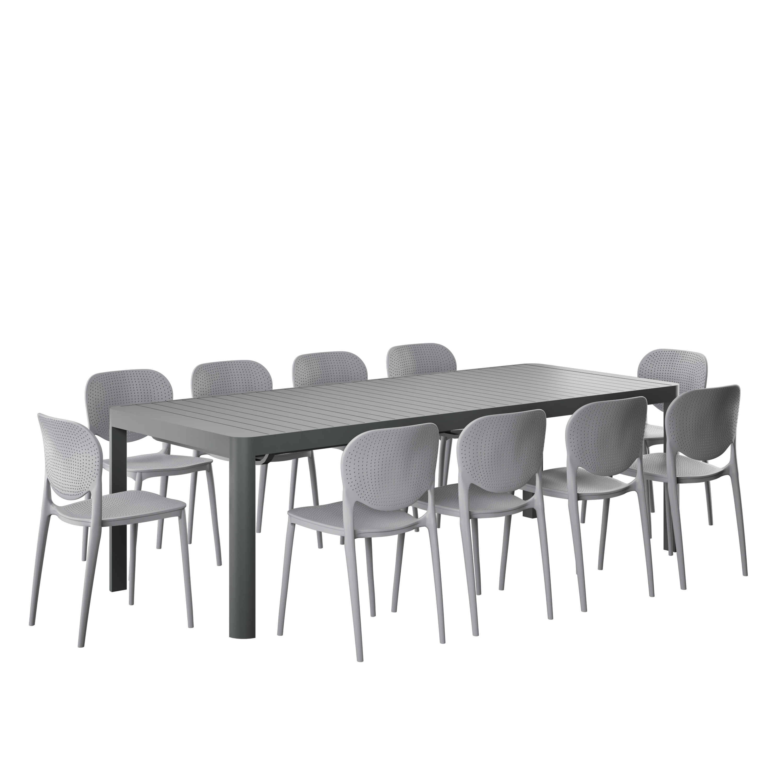 Amazonia LWS-CALEXTGR-10ISAGR 11 -Piece Gray Patio Dining Set Extendable Table Aluminum Rectangle Table with 10 Stationary and Motion Chairs