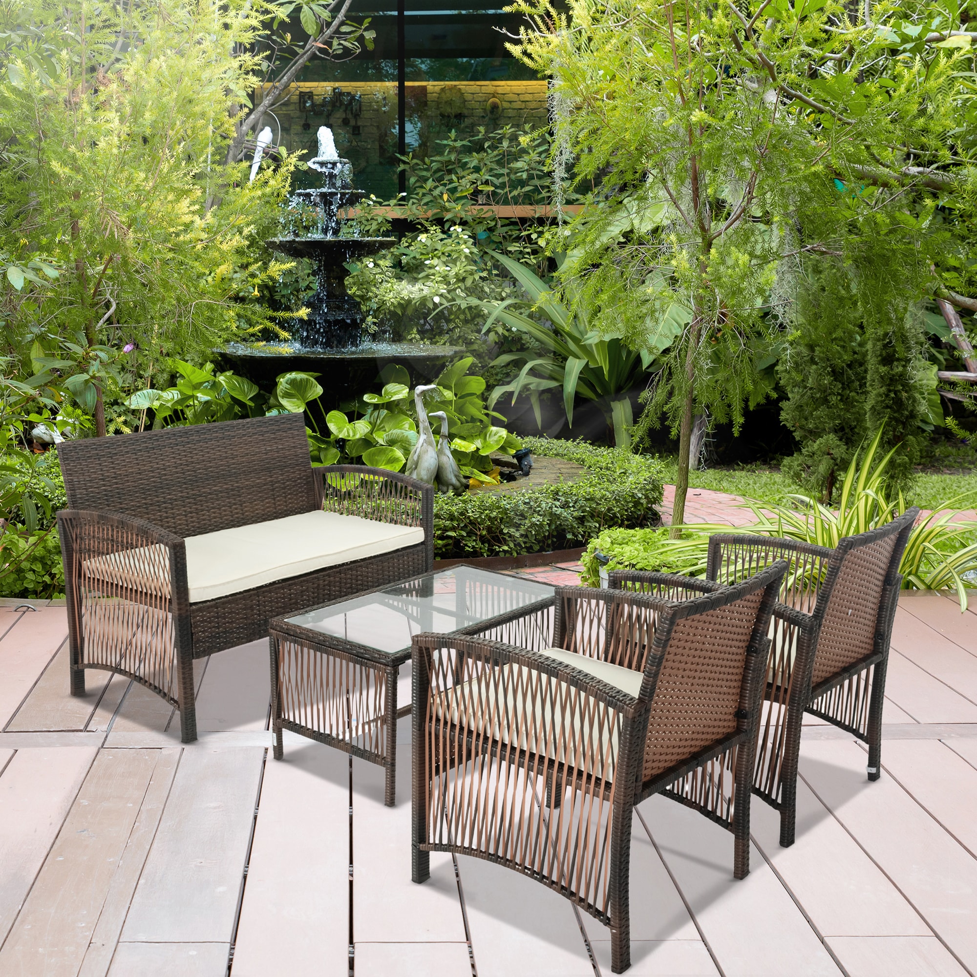 Nestfair PS20044D 4 -Piece Wicker Patio Sofa Conversation Set with Off-white Cushions