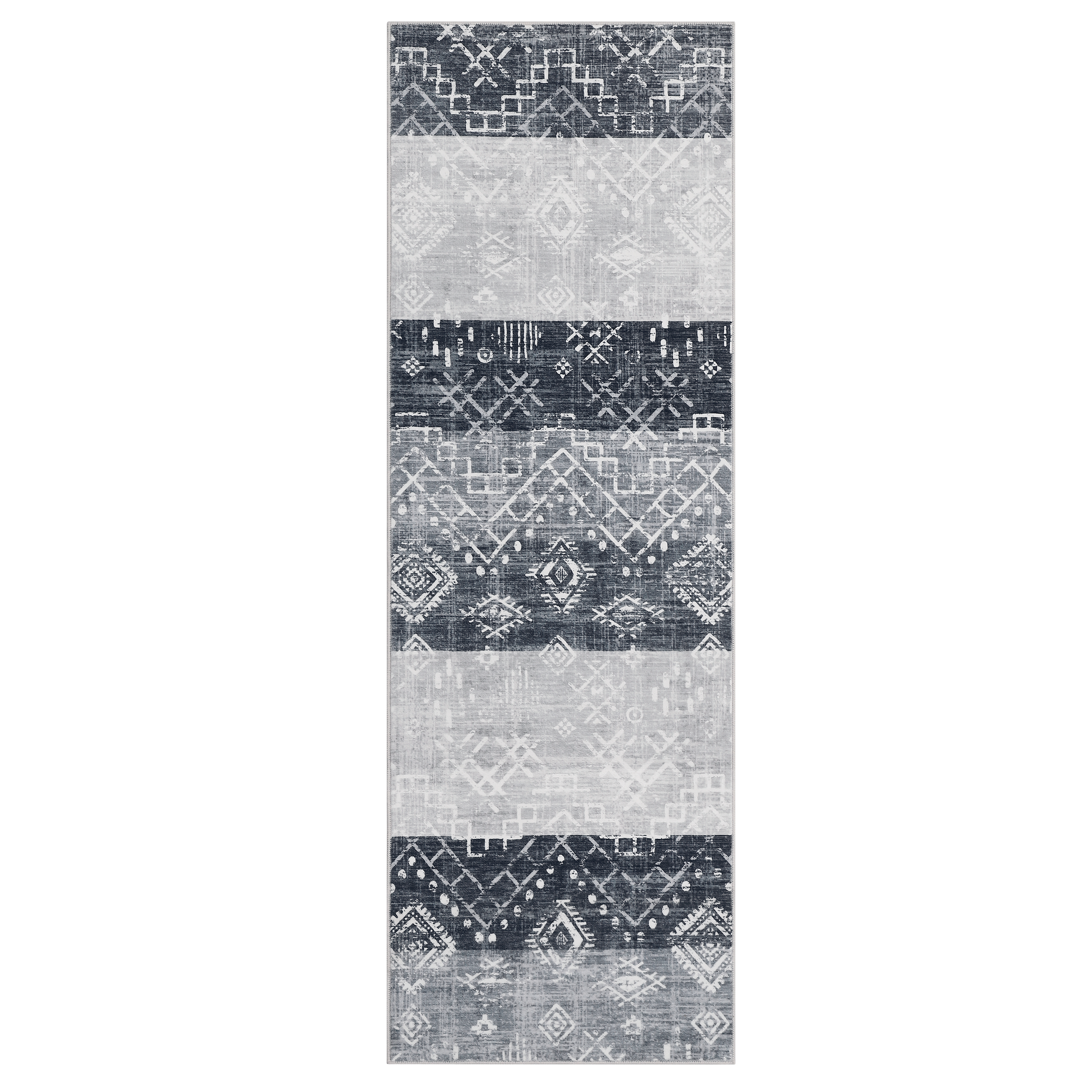 WhizMax SUNNY-PHO-34LM8JAM 2 x 6 ft Polyester Grey Rectangular Hallway Entryway Bathroom Kitchen Geometric Print Farmhouse Machine Washable Runner Rug