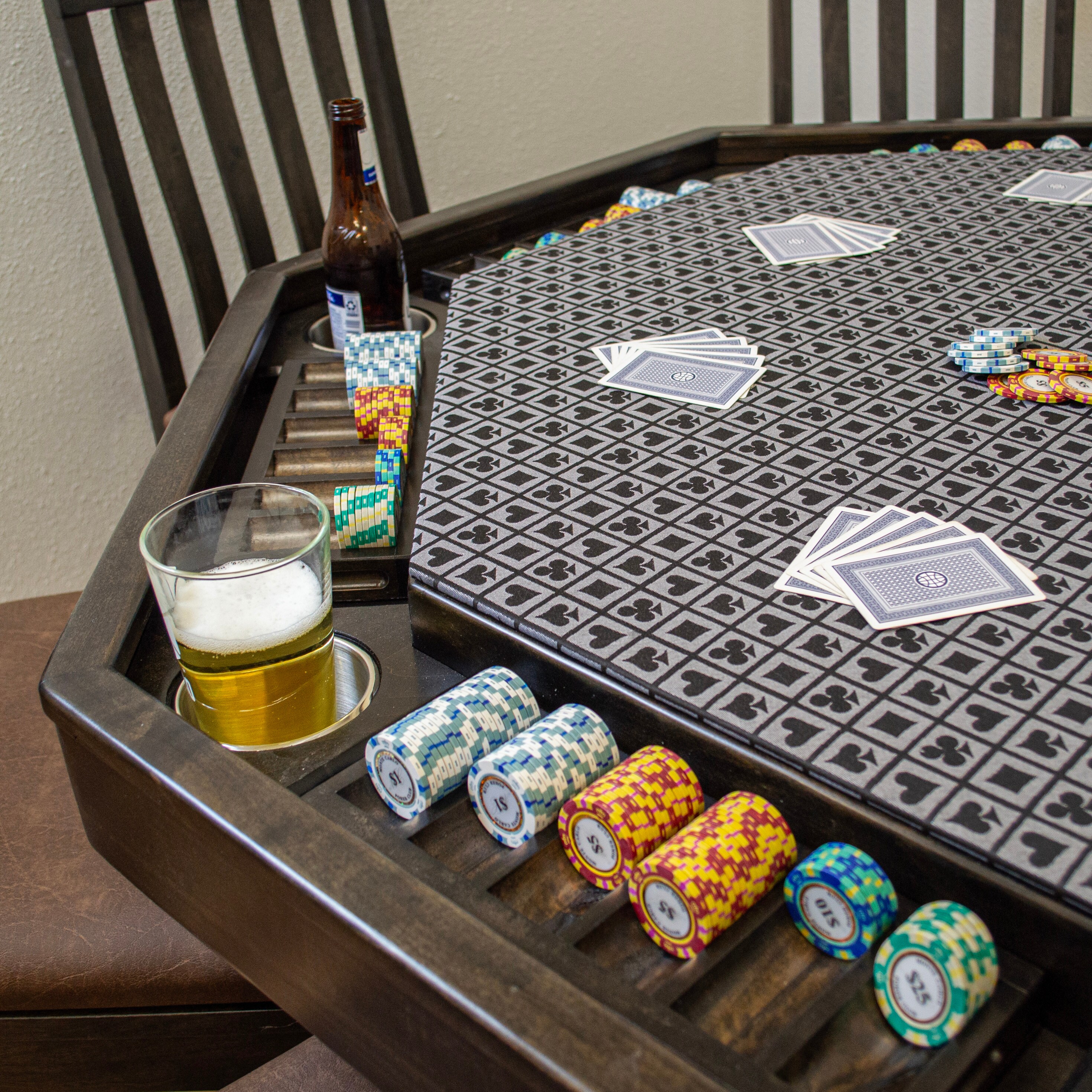 Mocha Knotty Alder 54" Square Poker Table with Stainless Steel Cup Holders