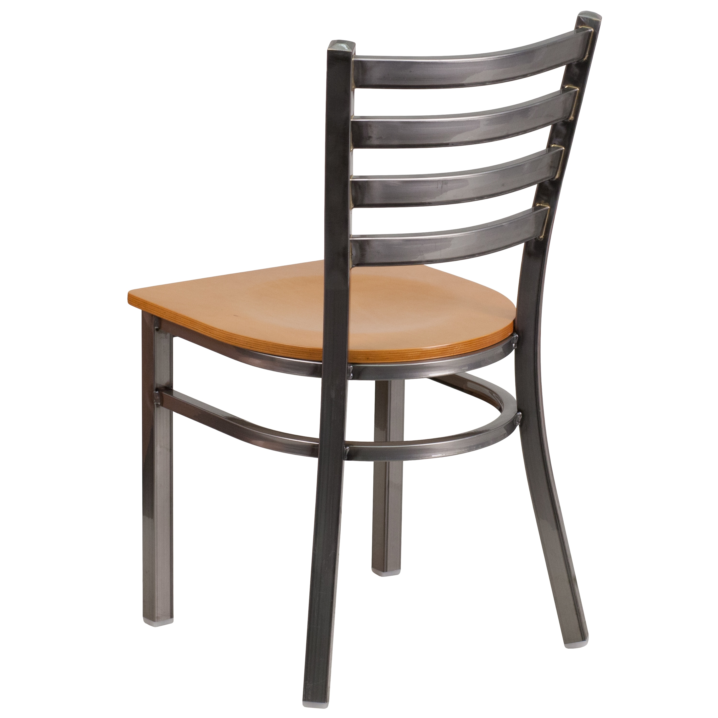 Hercules Clear Coated Ladder Back Metal Chair with Natural Wood Seat