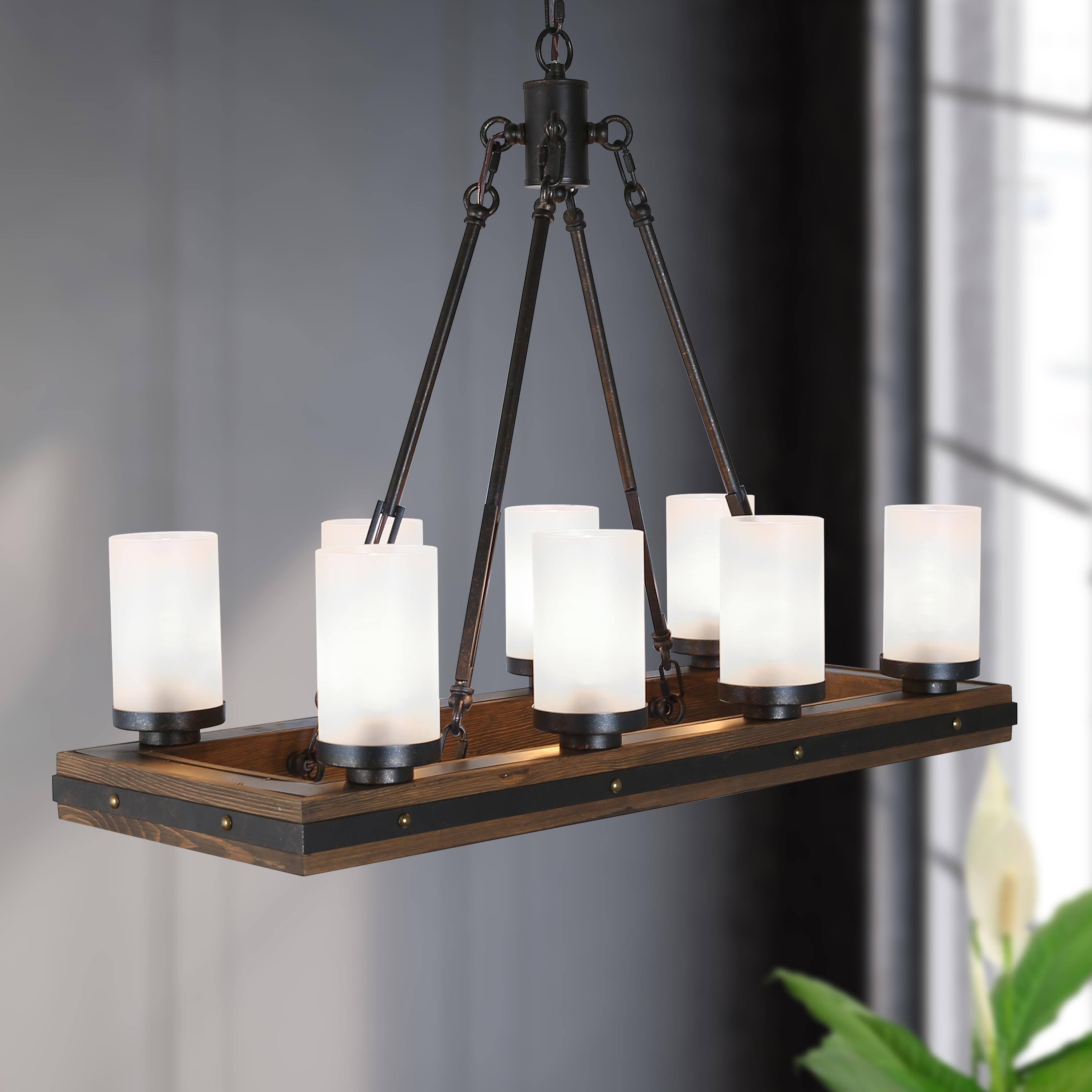 LNC A03487 Laius 8 -Light Matte Black Farmhouse Wood For Use in Bedrooms, Dining Rooms, Foyers, Kitchens, Living Rooms Chandelier
