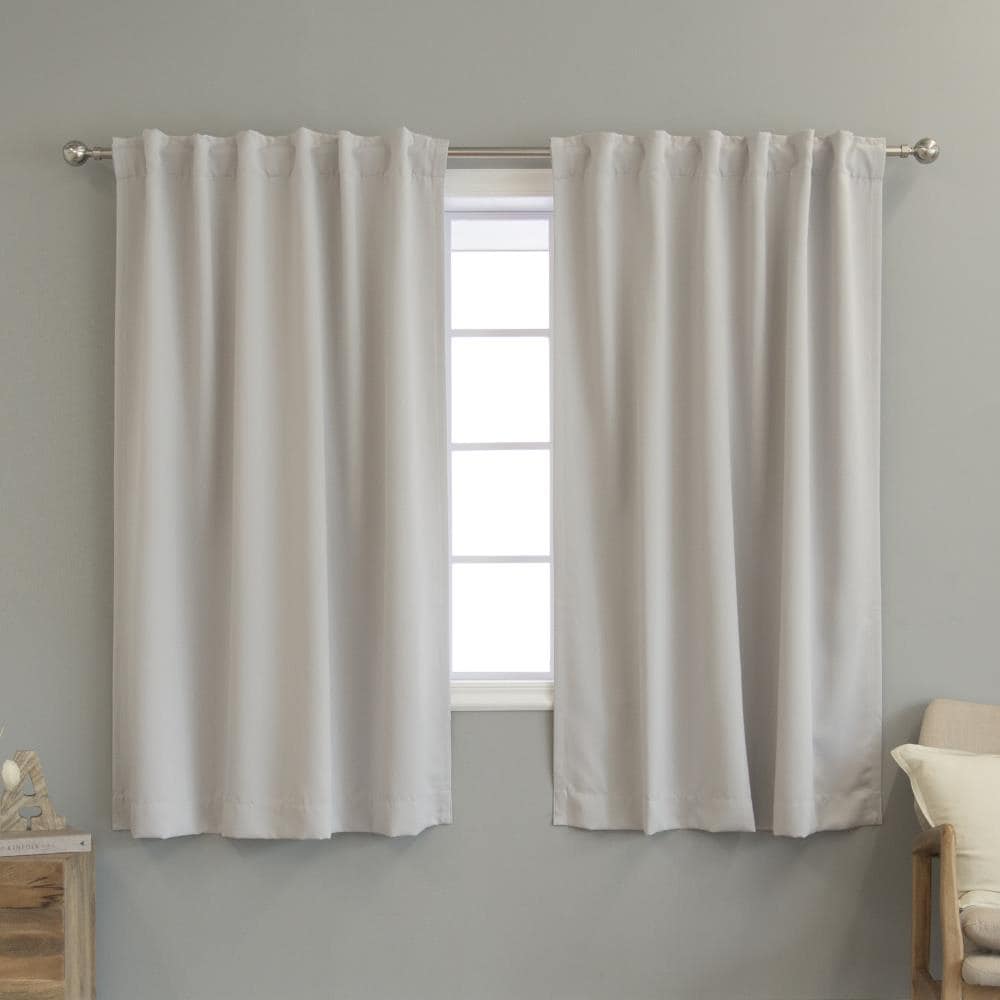 Best Home Fashion SOLID-63-LTGREY 63-Inches Light Grey Blackout Back tab Curtain panel pair