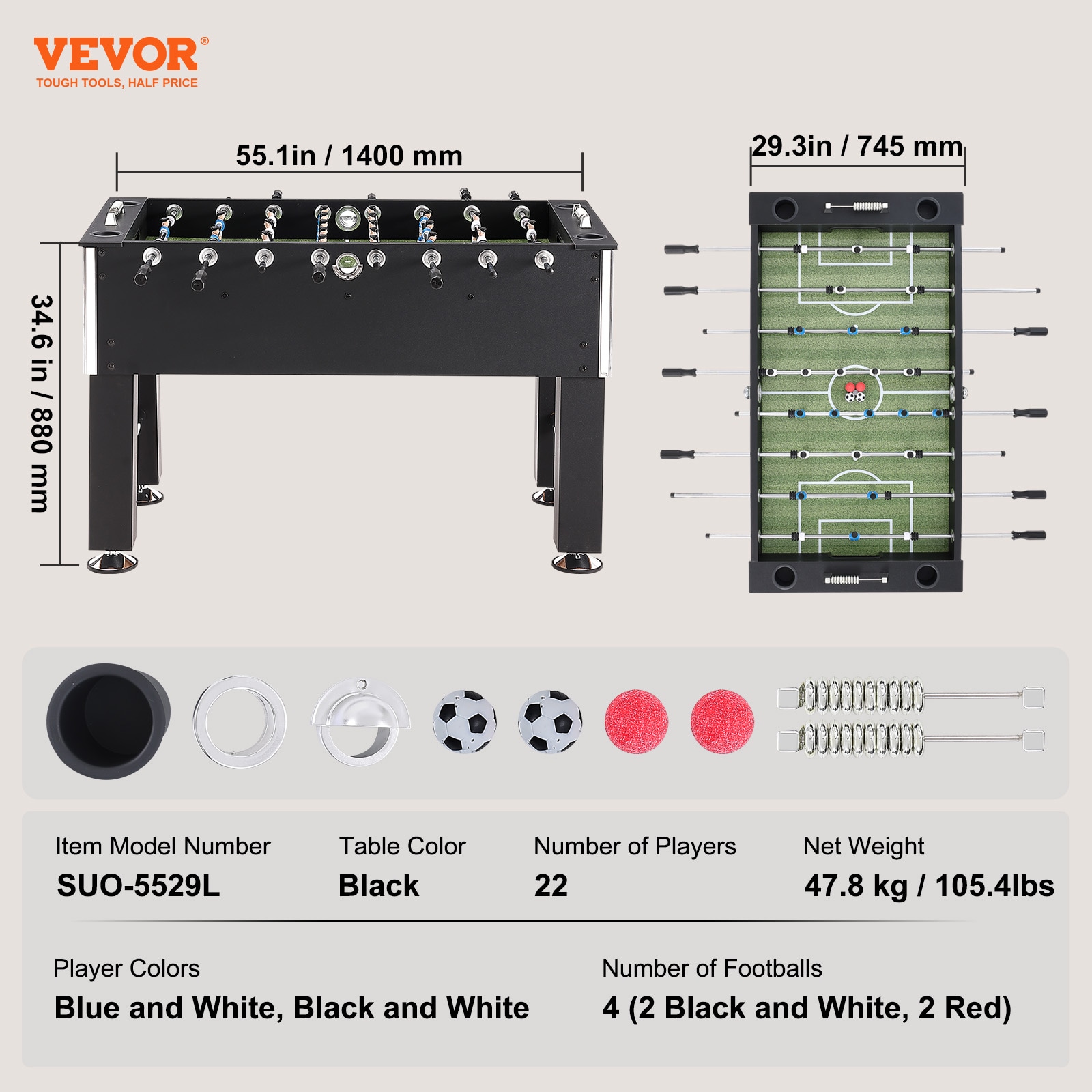 VEVOR Foosball Soccer Game Table 55.1-in Freestanding Foosball Table in the  Foosball Tables department at Lowes.com